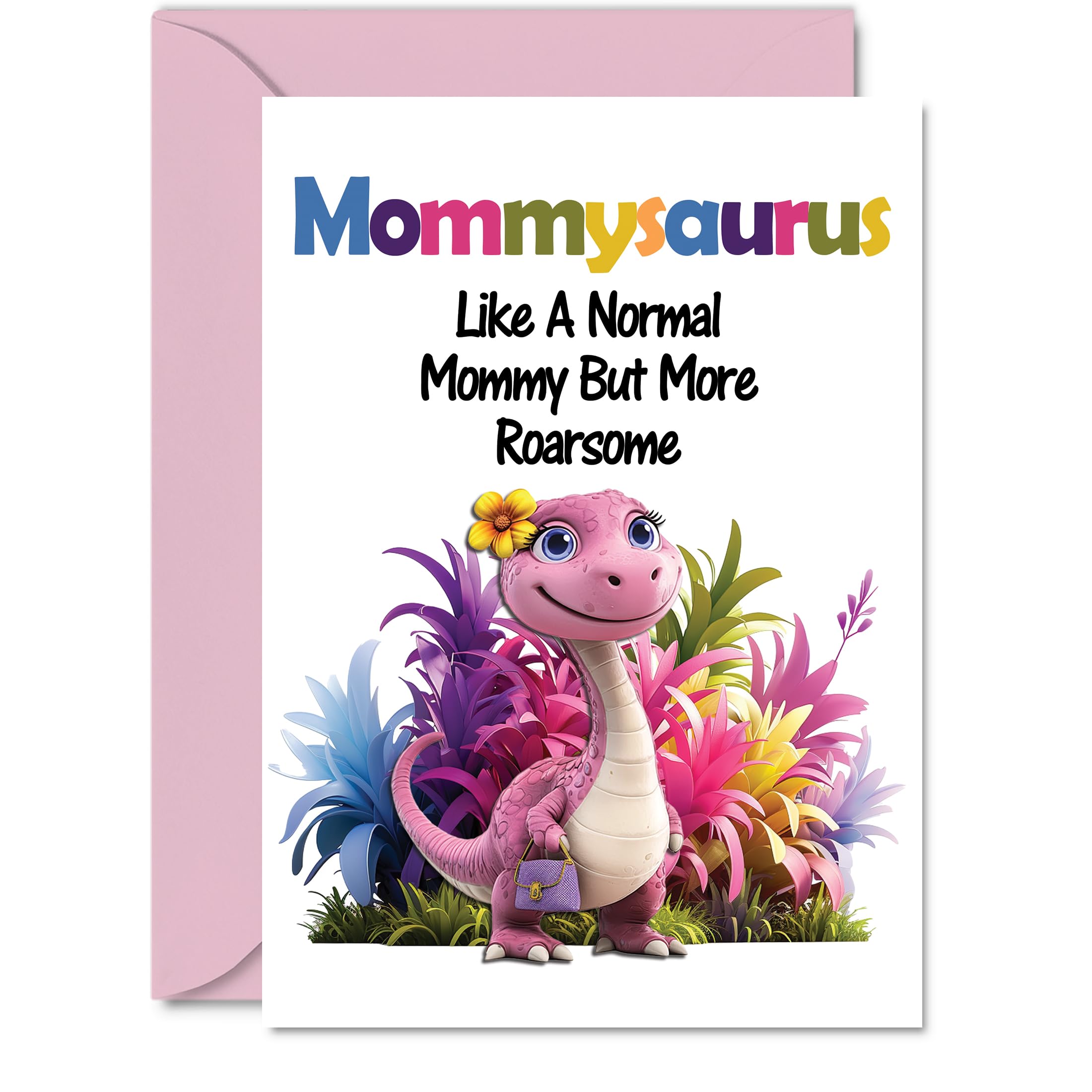 Mommy Birthday Card - Roarsome Mommysaurus - Happy Birthday Card for Mommy Mom from Son Daughter, A5 x A5 Dinosaur Bday Greeting Cards
