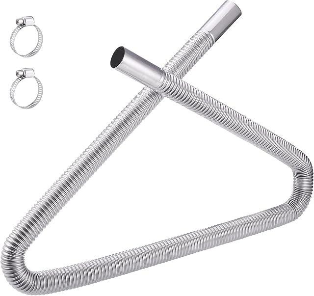 Fentar 120cm Stainless Steel Diesel Heater Exhaust Pipe with 2 Hose Clips Diesel Gas Vent Hose Rust-proof and Sturdy for Air Diesel Parking Heaters, Heater Kit, Car Heater Accessories