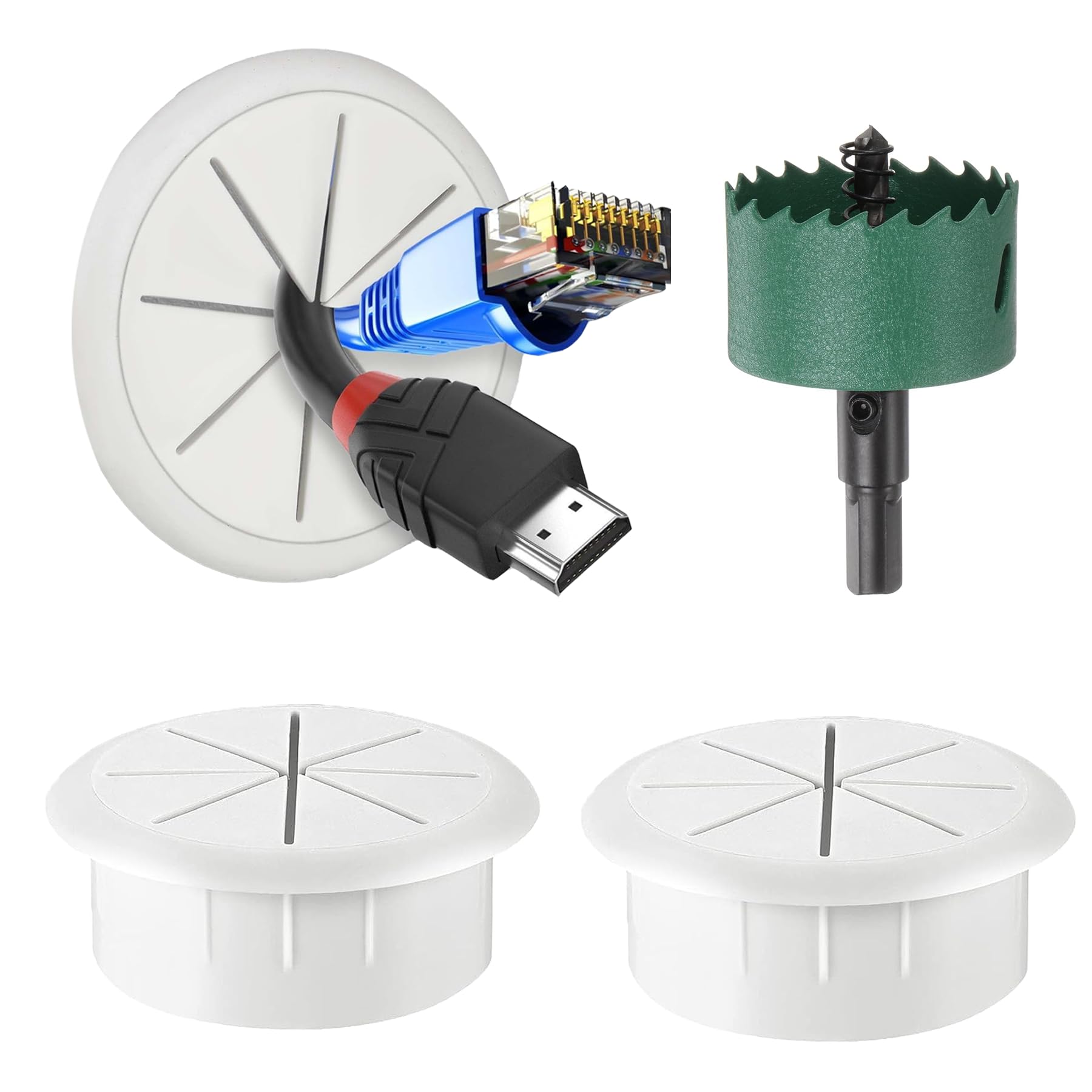 Kit Cache-Câbles TV Muraux - 4 Passages + Scie Cloche Pour Une Installation Propre