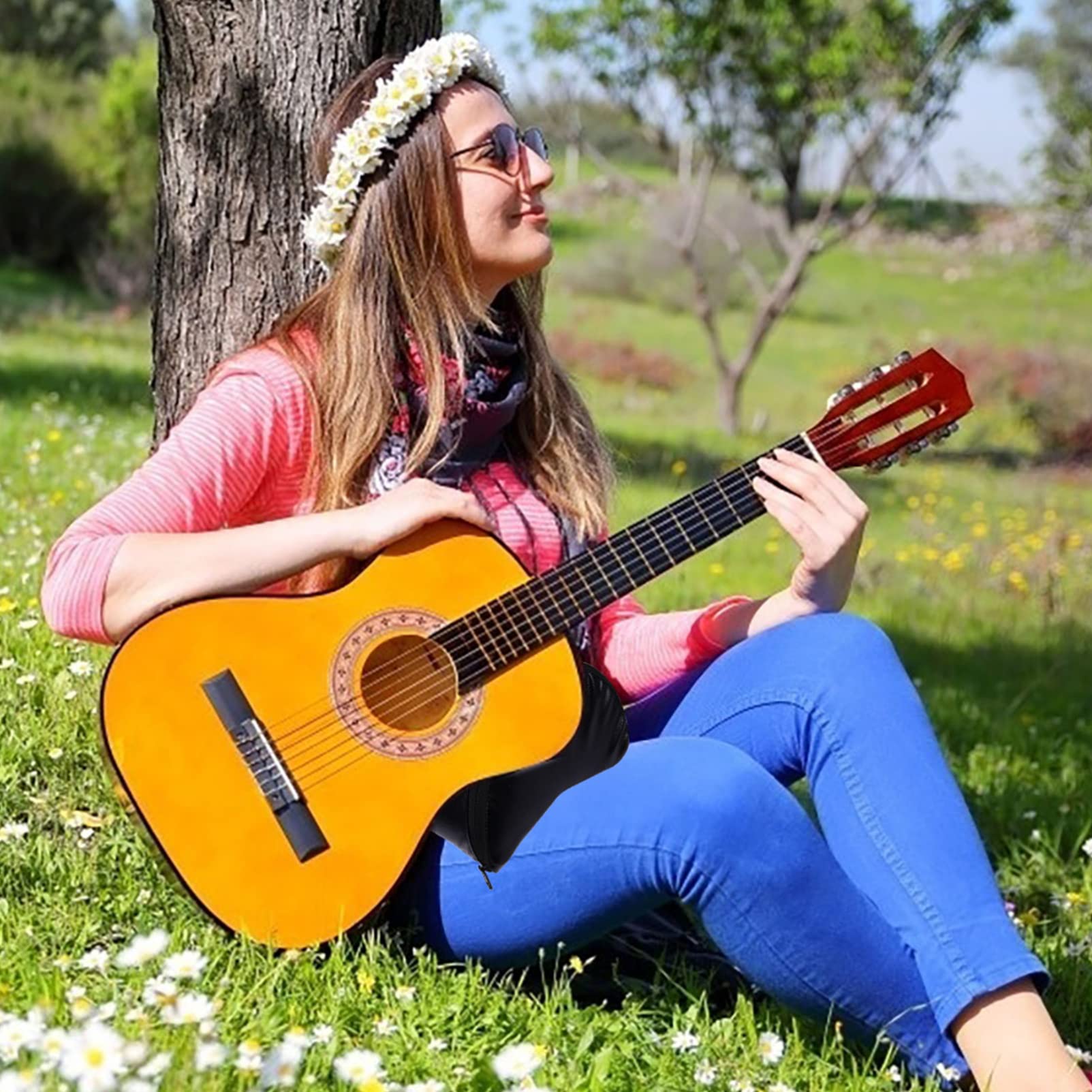 Didiseaon Poggiapiede per Chitarra Classica Nero Supporto Pieghevole | Pelle Sintetica e Schiuma, Leggero e Portante, per Pratica Quotidiana e Uso Flamenco