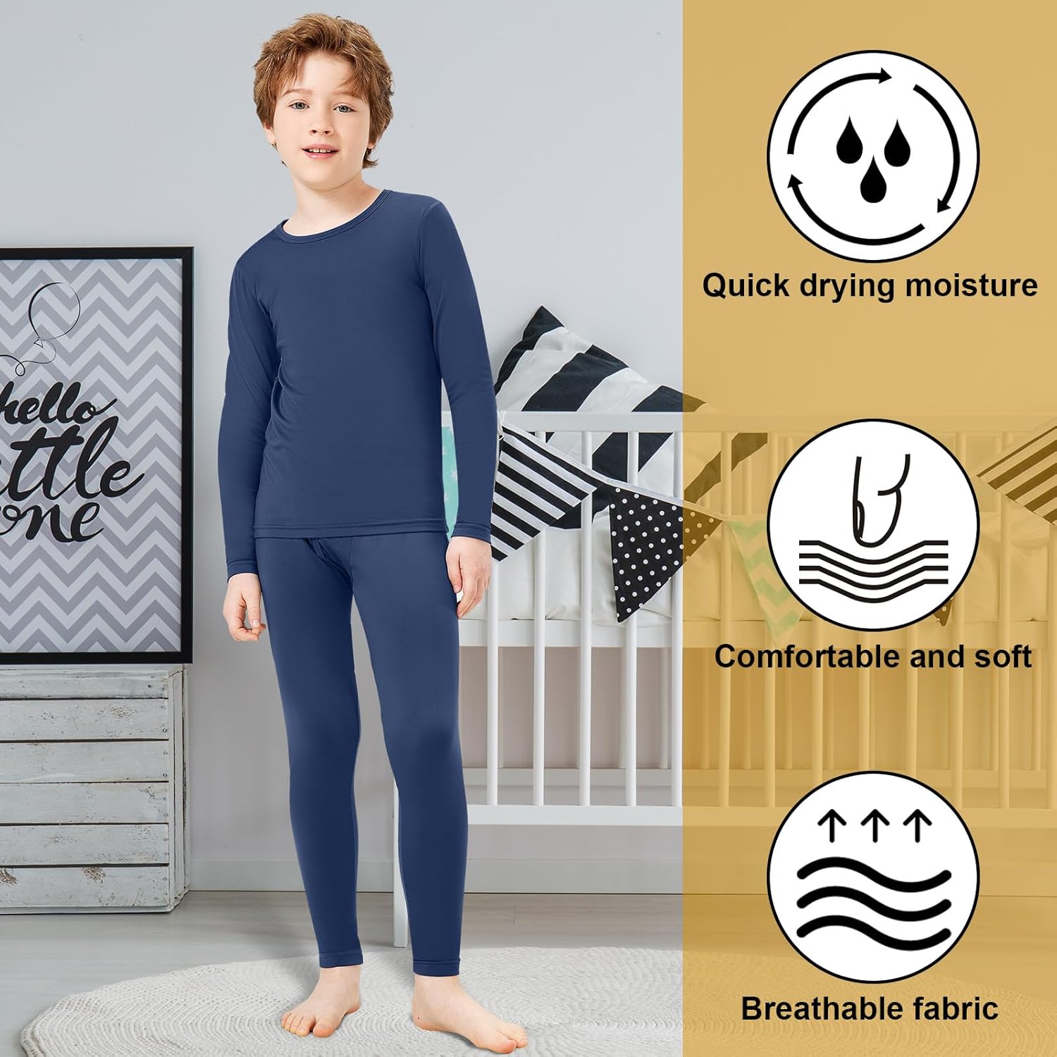 Silkfly 5 Set Thermal Underwear for Boys, Fleece Lined Long Underwear Kids Base Layer Top Bottom Winter Set - Image 4