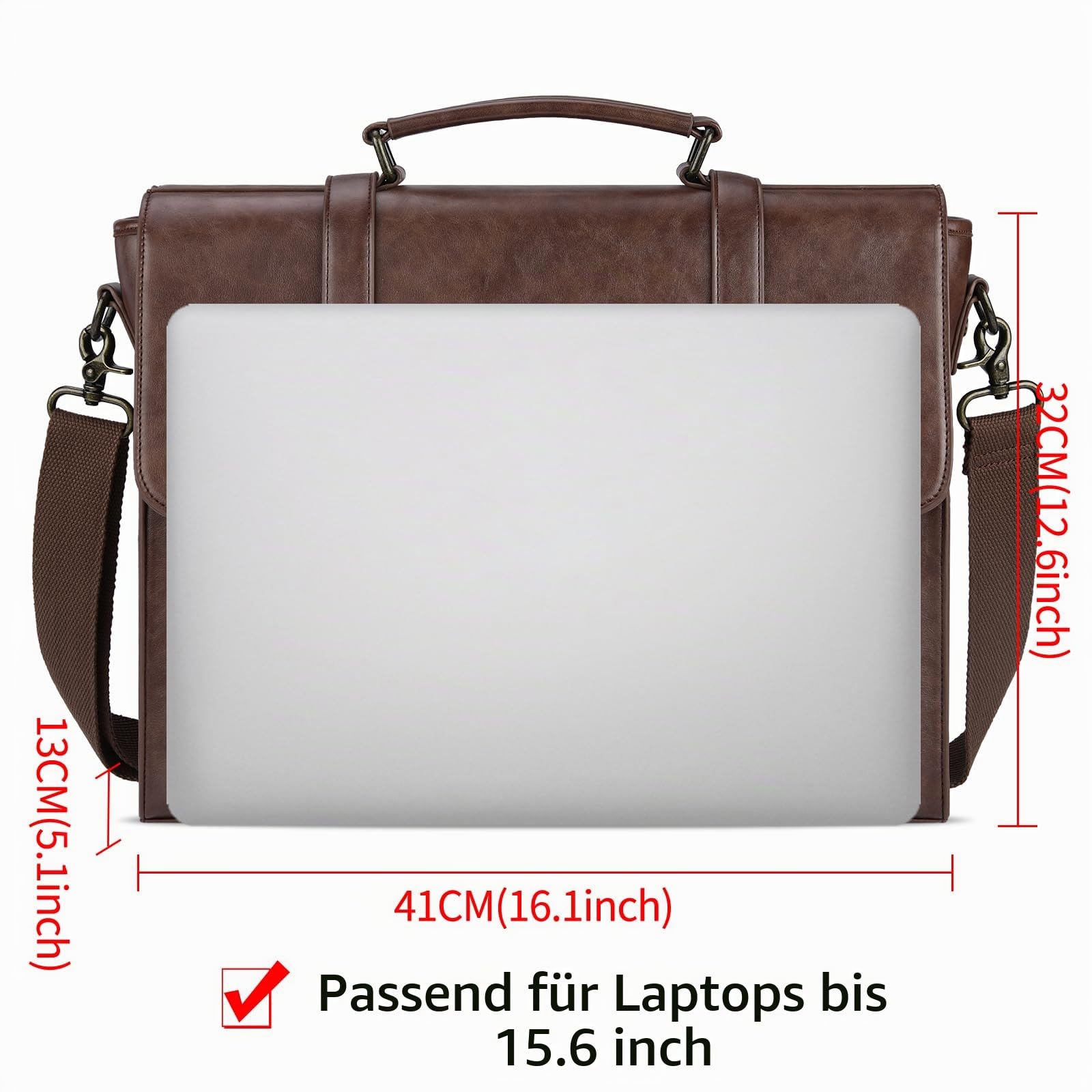 Lubardy Umhängetaschen Herren Aktentasche Laptoptasche 15.6 Zoll Wasserdichte Messenger Bag Vintage Ledertasche Männer für Geschäft Arbeit Schule