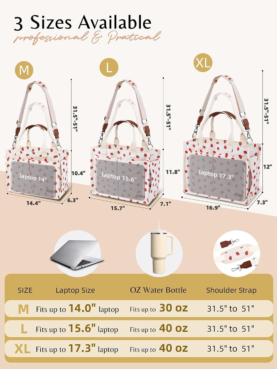 BESBESME Canvas Tote Bag for Women with Zipper, Work Laptop Purse with Compartments & Luggage Sleeve, Adjustable Strap image 4