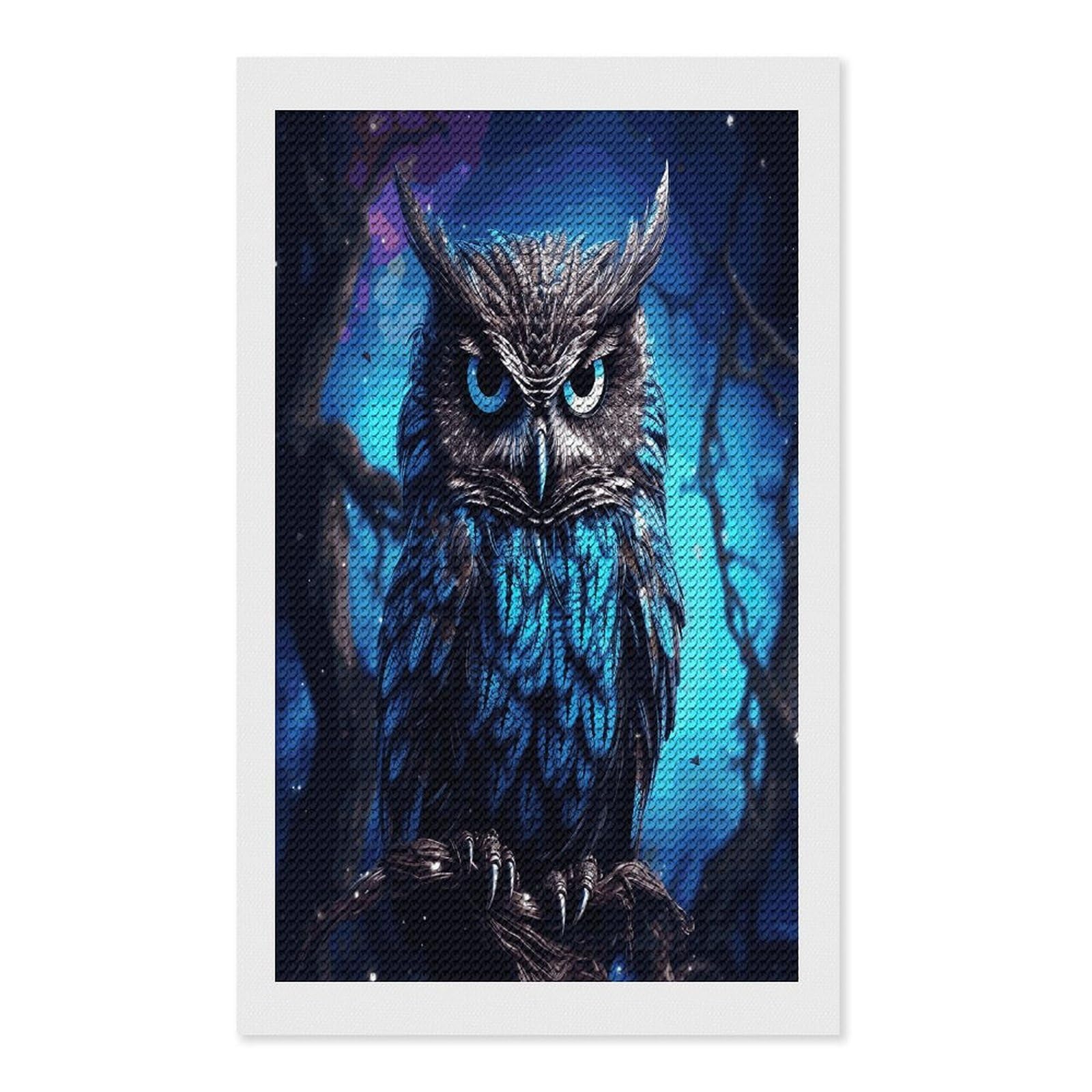 Blue Owl Diamond Art Kits for Adult Round Full Drill Diamond Dots Paintings for Beginner Picture Art DIY Diamond Painting Kits 5D Diamond Art Painting for Home Wall Decor 12"x20"