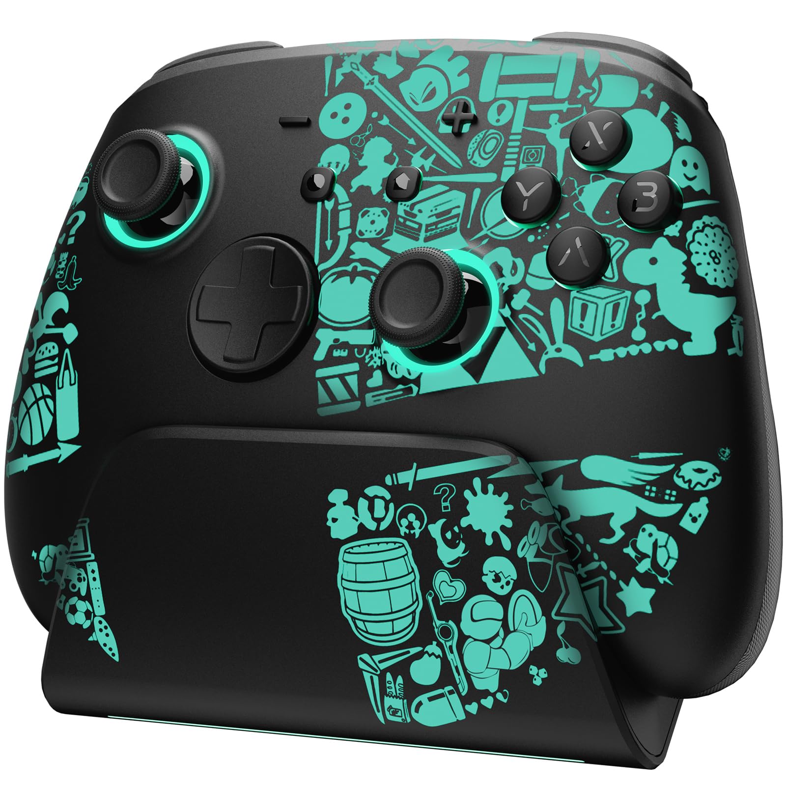 Luminex Controller Switch 2 con Dock di Ricarica, Pro Controller Wireless Compatibile Con Nintendo Switch 2/OLED, Gamepad Bluetooth Con Effetto Hall/7 Colori LED/Turbo/Link App, Nero