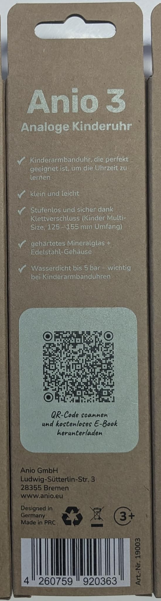 Anio3 Armbanduhr Kinder Lernuhr - Kinderuhr zum Lernen der Uhrzeiten ab 6 Jahre, wasserdicht bis 5 bar, Kinderuhr für Jungen und Mädchen