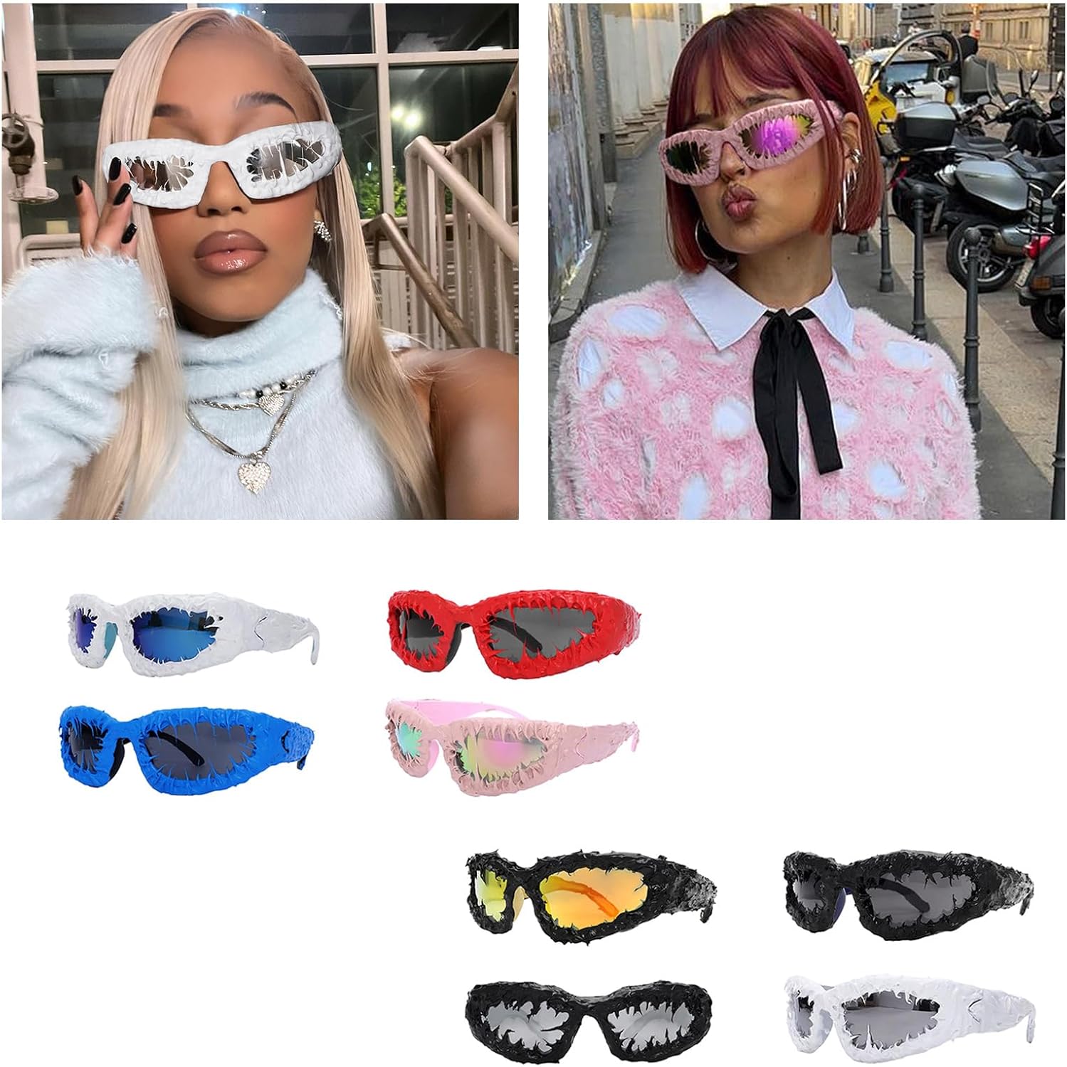 Large Shield Sunglass Spikes Fashionable Eyewears Halloweens Punk Glasses for Rock Styles and Cosplay Halloweens Glasses