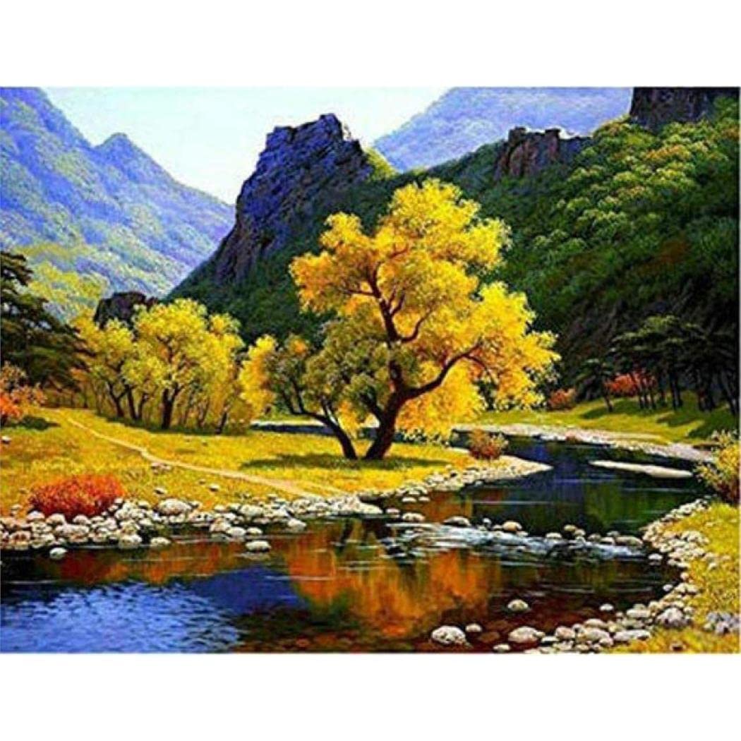 Diy Oil Painting Kids Mountain Creek Paint By Numbers Kits Canvas Diy Acrylic Painting For Adults And Kids With Paints Brushes 40X50cm