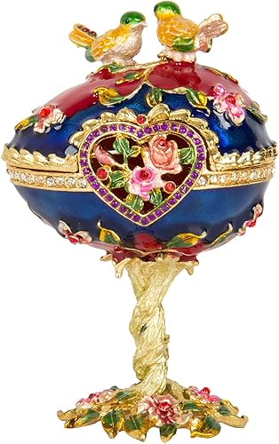 QIFU Pintado a mano esmaltado estilo huevo Faberge decorativo con bisagras joyería baratija caja regalo único para decoración del hogar