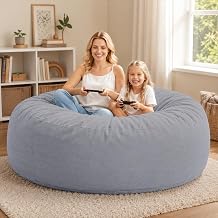 Bean Bag Bed Chair Lazy Sofa Cover Only No Filling, 6FT, Grey | Big Round Soft Dutch PV Velvet, Washable Fluffy Design, Couch Bed for Adults, Bedroom & Living Room Decor