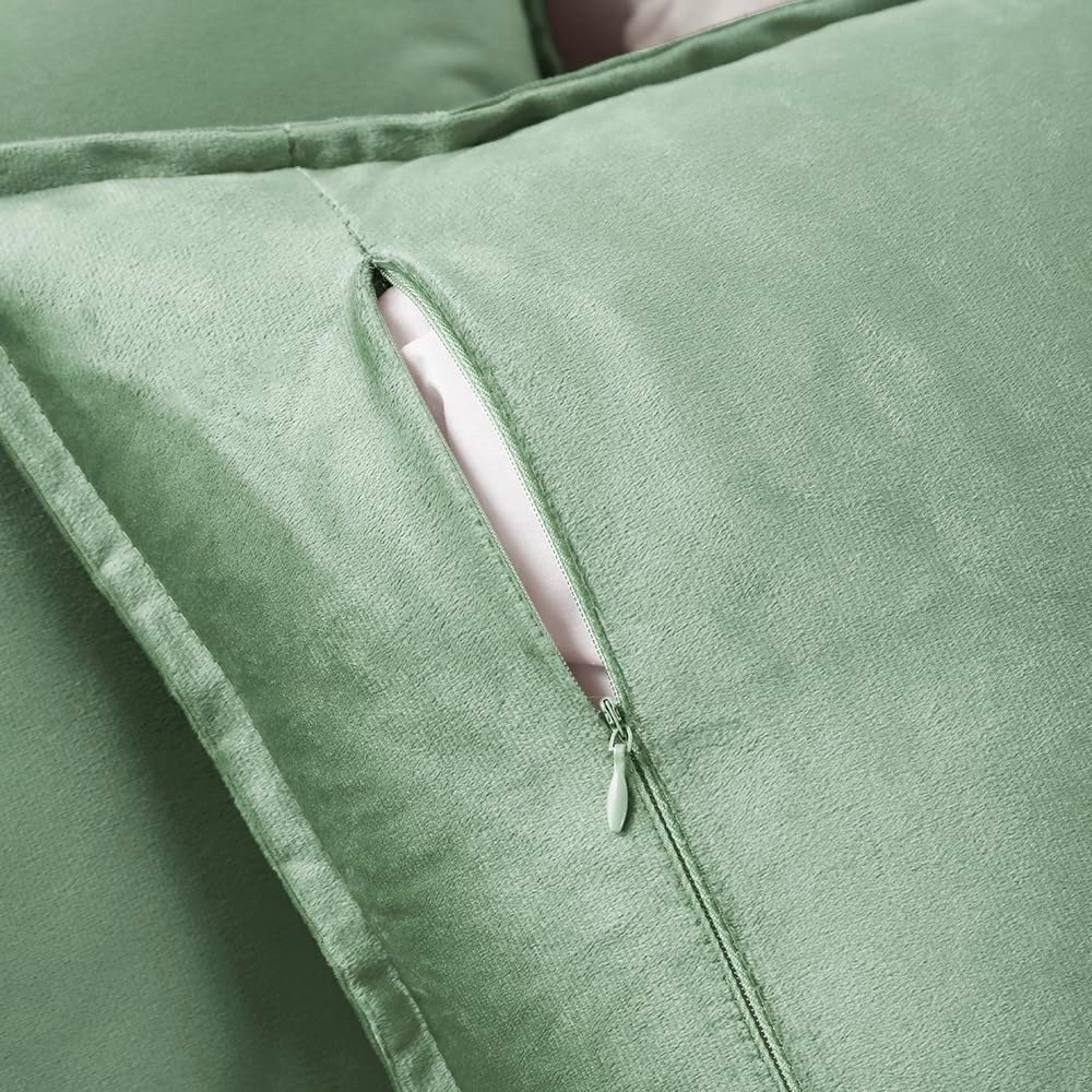 VAKADO Throw Pillow Covers 18x18 Set of 2 Sage Green Velvet Decor Decorative Couch Cushion Euro with Fringe Pillowcases Home Bed Decoration for Sofa Bedroom Office Indoor - Image 3
