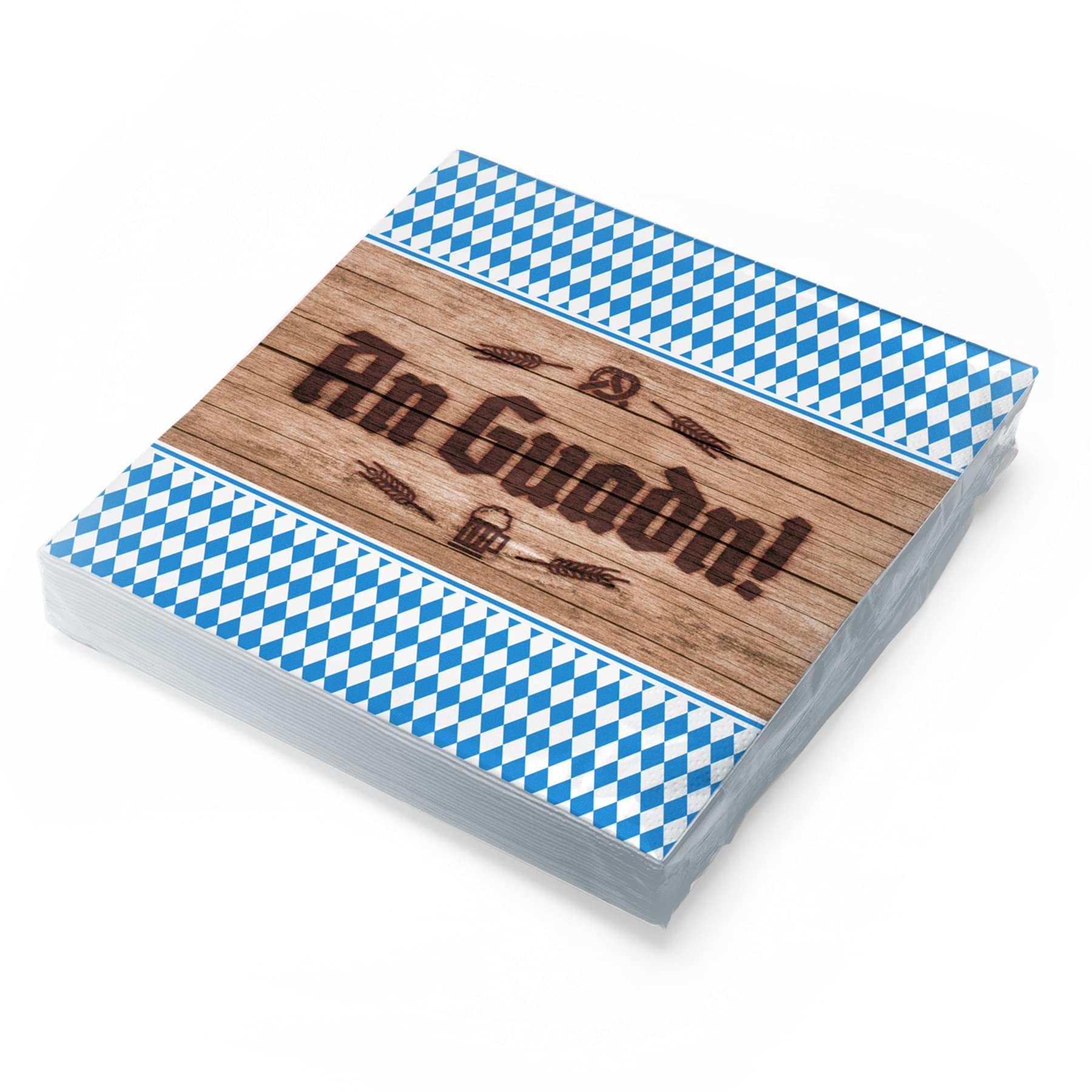 itenga Set bayrische Deko blau weiß - Tischläufer Servietten und Bierdeckel Schee dass'd do bist/An Guadn 30 x 30cm 3-lagig 20 Stück für Oktoberfest Grillfeste und andere Feiern