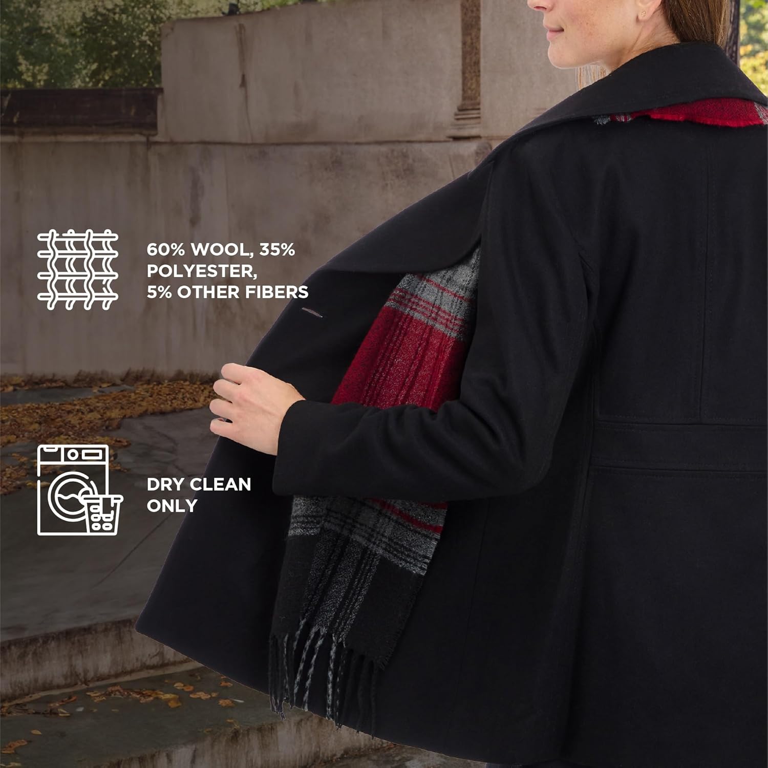 LONDON FOG Women's Plus-Size Double Breasted Peacoat with Scarf - Image 6