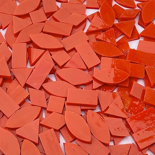 Miniatura 4 de LITMIND Kit de Azulejos de Mosaico de Vidrio Manchado Rojo Naranja para Manualidades - 240 Piezas, 5 Formas Mixtas (Rectángulo, Triángulo, Rombo,