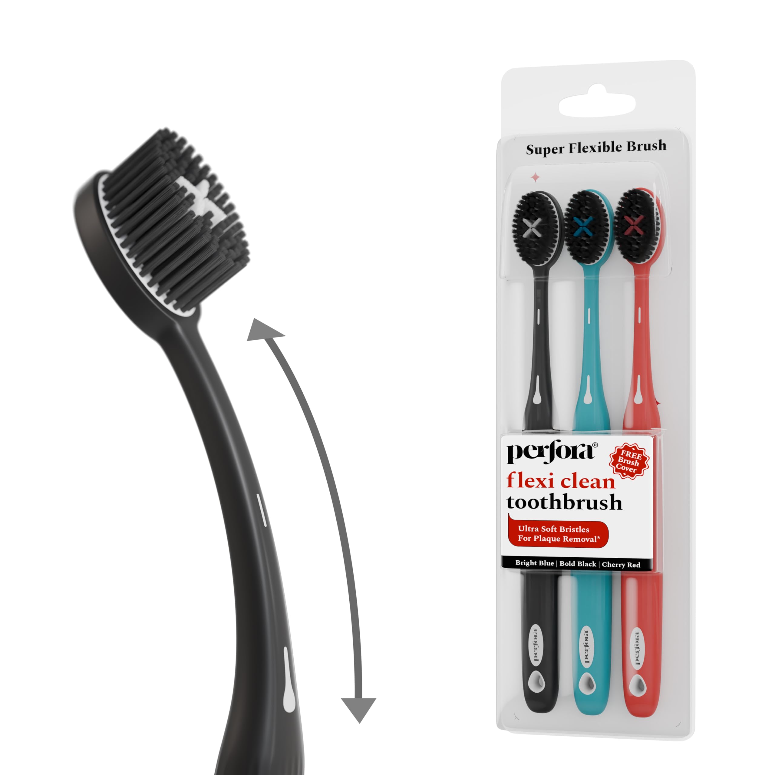 Perfora Flexi Toothbrush For Kids & Adults | With Activated Charcoal Bristle | Super Soft Bristles For Sensitive Teeth | Tooth Brush Combo Pack Of 3
