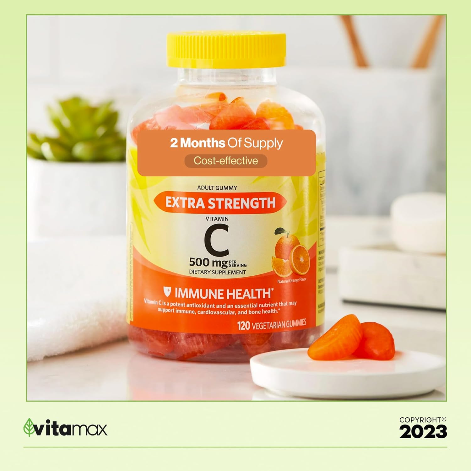 Spring Valley Extra Strength Vitamin C Immune Health Dietary Supplement Vegetarian Gummies, Orange, 500 mg, 120 Count + Exclusive VitaMax Vitamin Guide (2 Items)