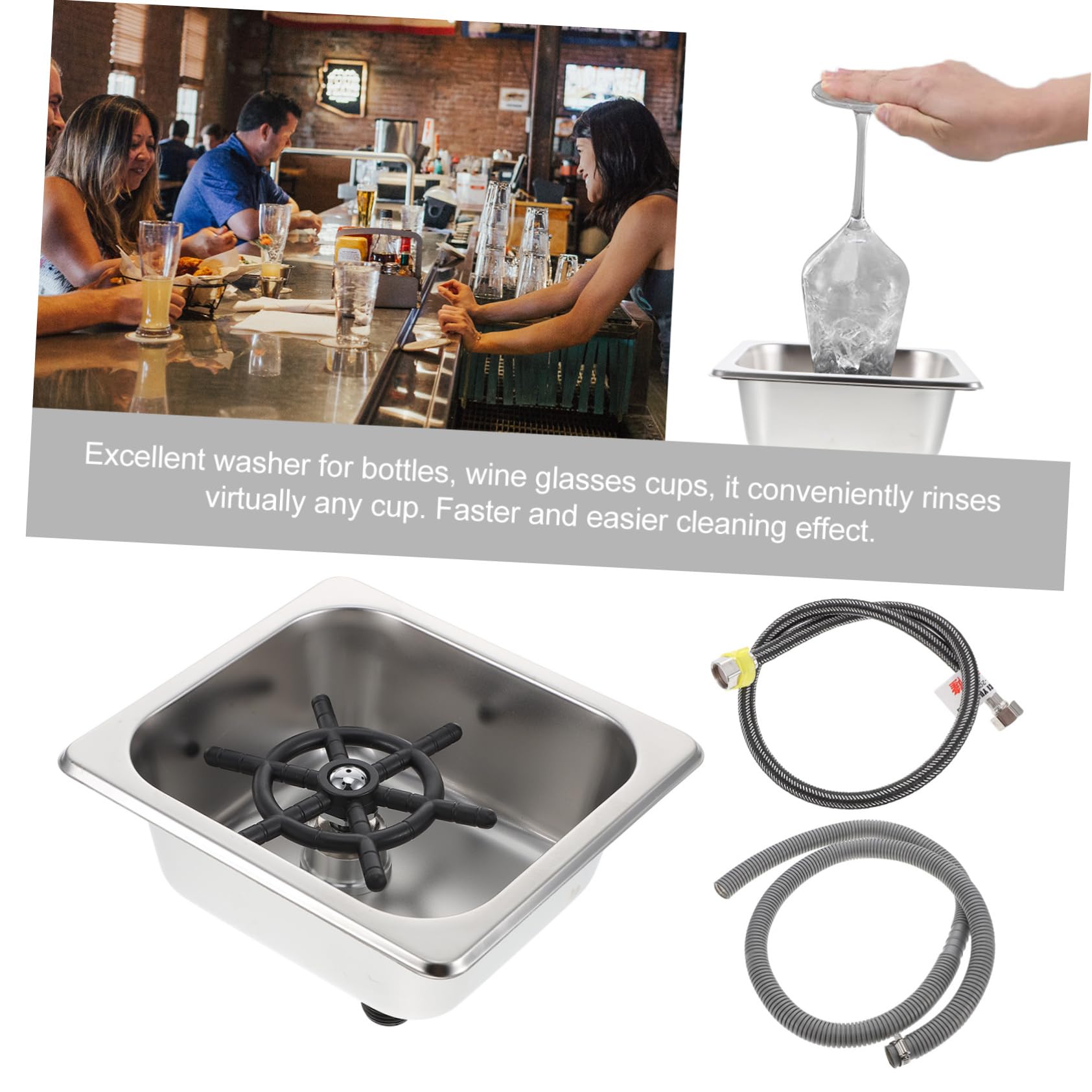 Edelstahl Gläserspüler für Riegel und Küche mit 1/4 Zoll Anschluss | Silber, Silikon Dichtungen, für Flasche und Becher, für Café und Restaurant