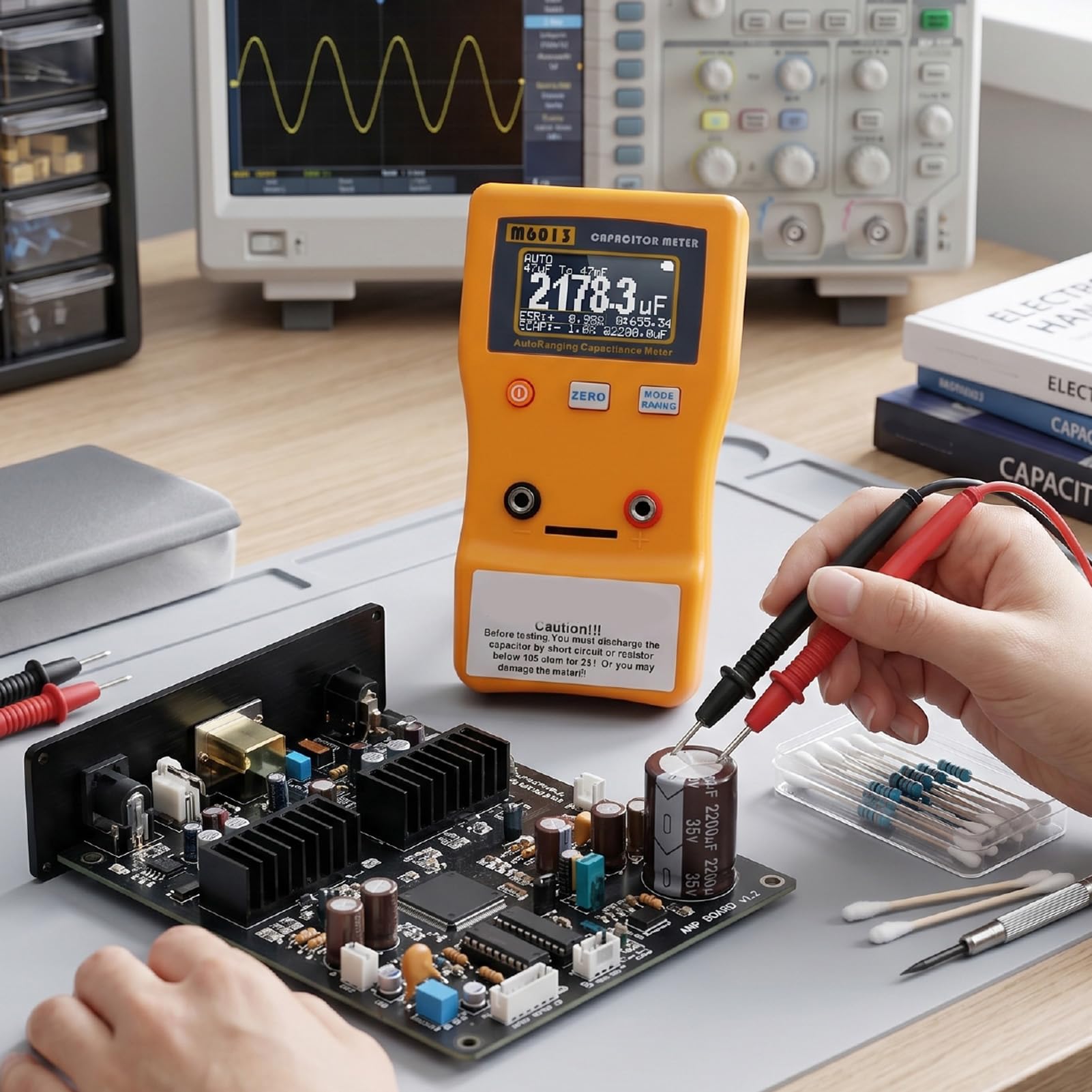 Tester Portatile Accurato del Misuratore di capacità Digitale per la Riparazione di Apparecchi HVAC 0.01pF-470F Materiale ABS 2 unità