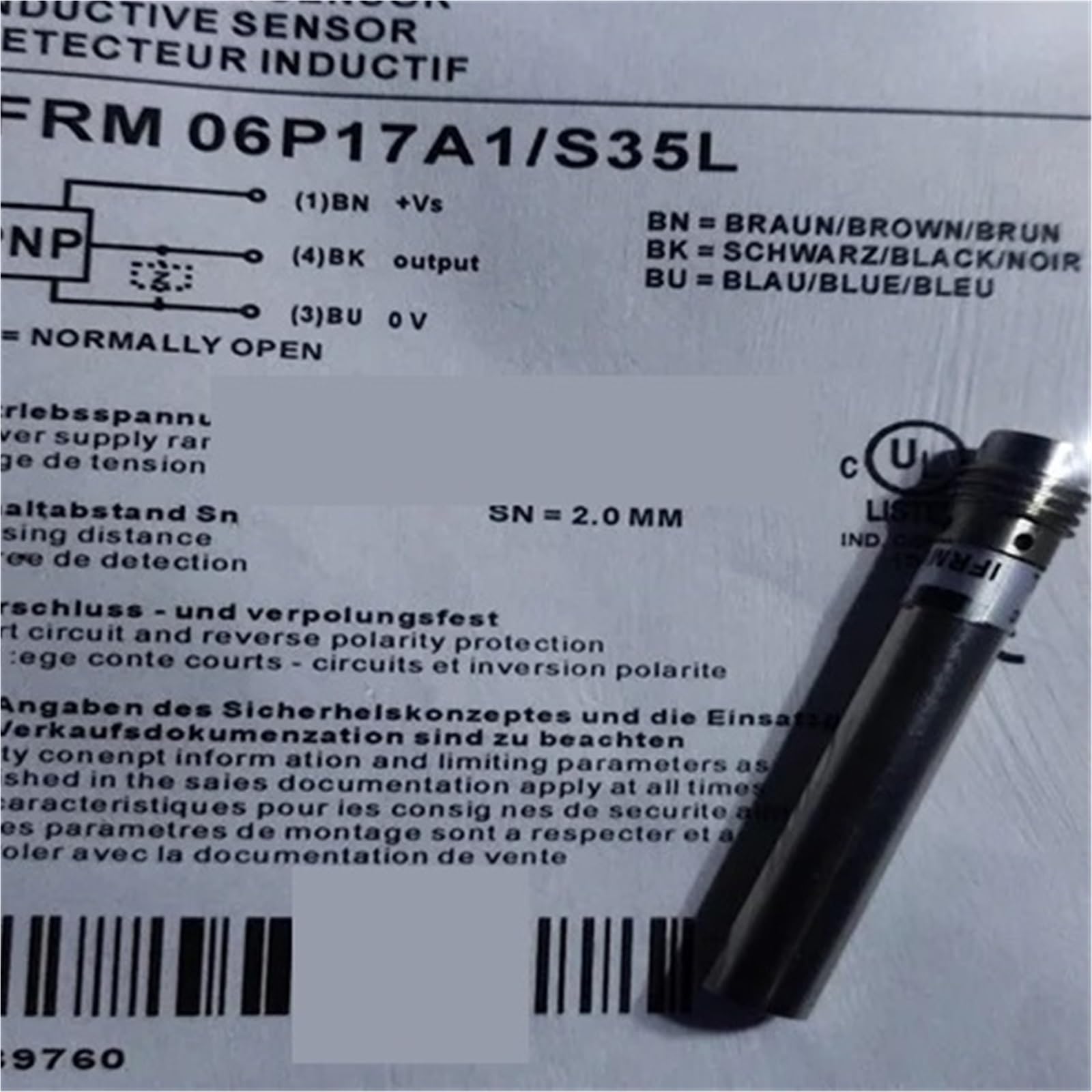 Interruptor de proximidad IFRM 06P17A1/S35L Plug-in PNP Sensor inductivo normalmente abierto