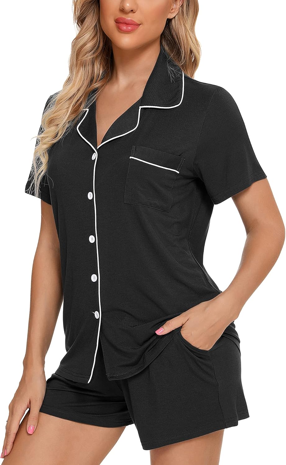 Senert Pajamas Set For Women Short Sleeve Sleepwear Soft Button Down Post Partum Pjs Set Maternity Lounge Sets S-XXL - Image 4