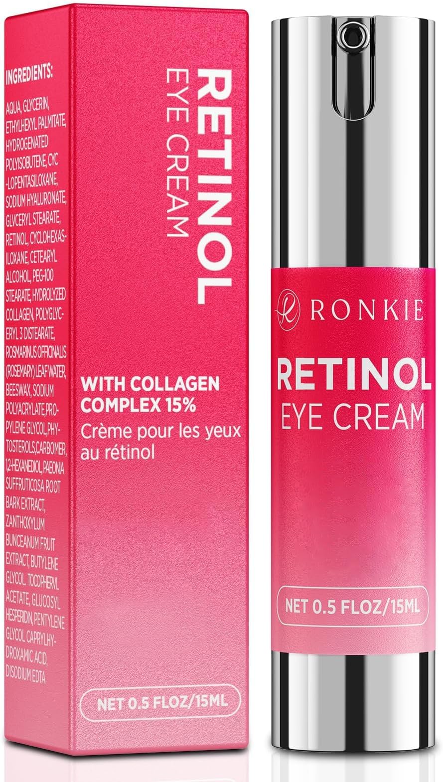 RONKIE Eye Cream for Dark Circles: Anti-Wrinkle Eye Cream with Hyaluronic Acid - Reduce Under Eye Bags 1 Fl Oz (Pink)