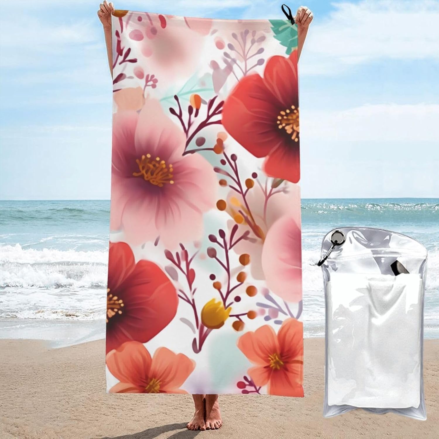 KHiry Microfiber Towel Beach Towels Life Flowers Quick Dry Towel Soft Lightweight Travel Towels Absorbent Large Easy Pack Travel Things Beach Blanket for Gym Sports Swimming