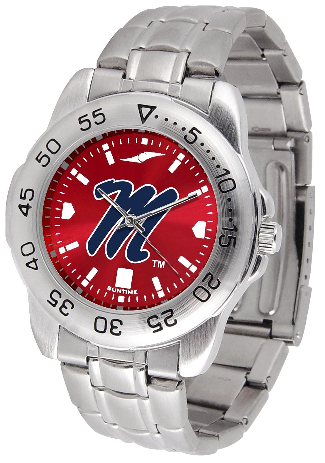 SunTime Men's NCAA Team Sport Watch, 20mm Stainless Steel Strap, Reflective Shiny Dial with Date