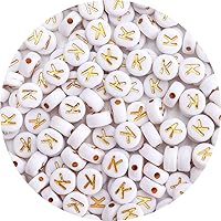 Vista 20 de 100 cuentas de letras – Cuentas redondas blancas de 0.157 x 0.276 pulgadas (0.157 x 0.276 in), color blanco, letras del alfabeto, corazón, estrella