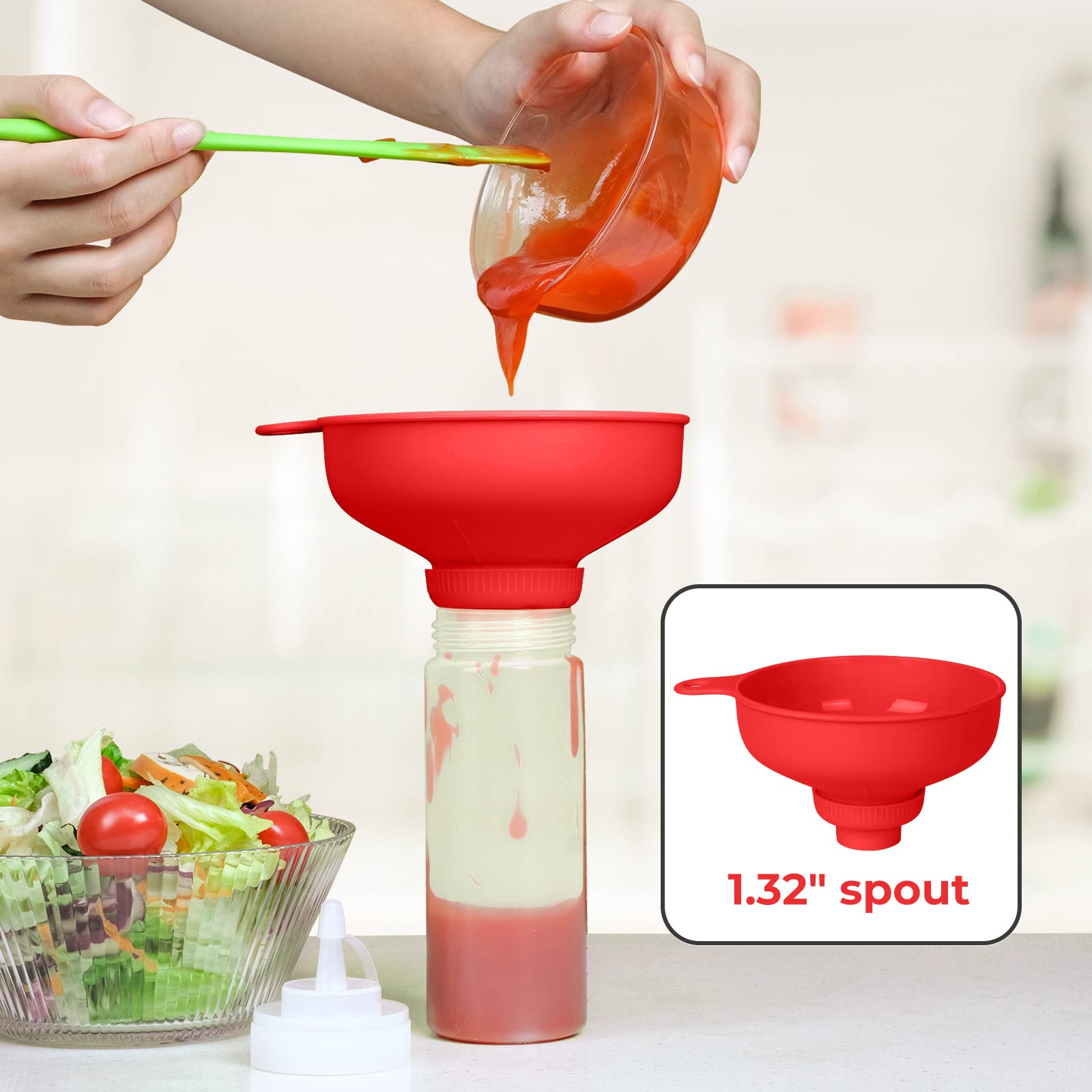 Embudo de cocina de boca ancha, de plástico de calidad alimentaria, con 4 tamaños de caño (1,1 cm-5 cm)
