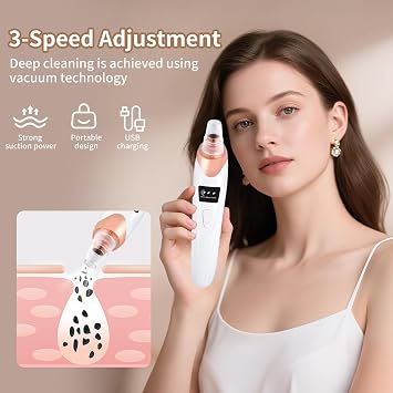 Blackhead Remover Vacuum, cupeohome Pore Vacuum with 3 Adjustable Suction Power Modes, Black Head Remover Deep Cleansing Pores Blackhead Remover Tool with 5 Replaceable Suction Heads