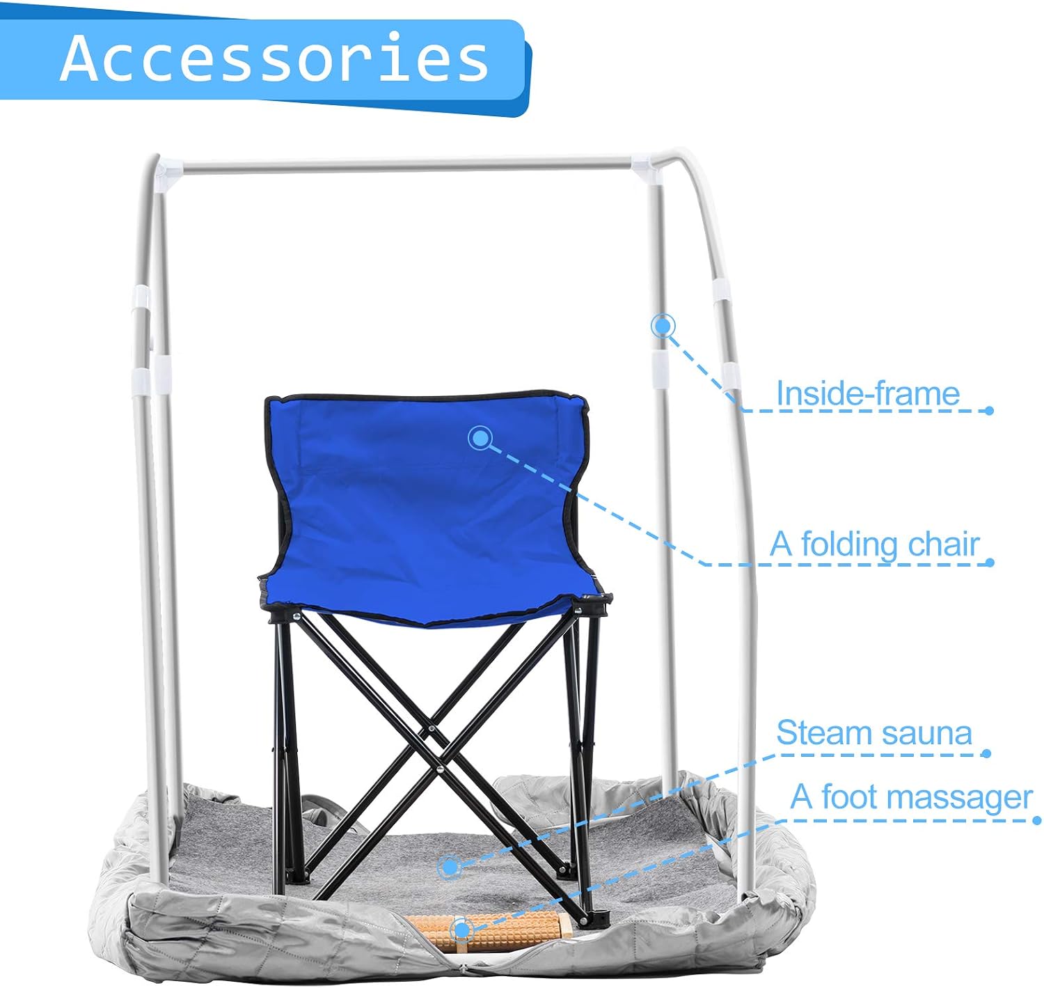 KUPPET Portable Folding Steam Sauna-2L One Person Home Sauna Spa for Full Body Slimming Loss Weight w/Chair, Remote Control, Steam Pot, Foot Rest, Mat (Silver)