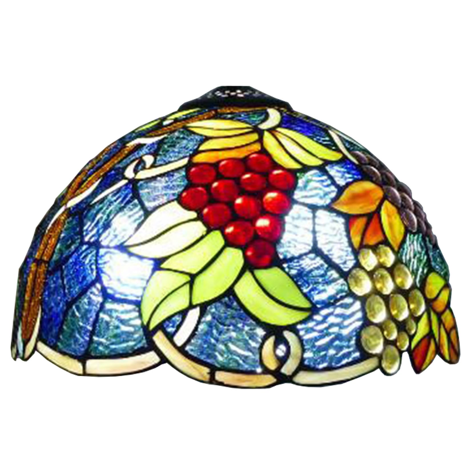 SaryEdge Tiffany Lampshade Replacement with Cap, Mediterranean Grapes Stained Glass Lamp Shade Crystal Beads Green Leaf Blue Lamp Chimney Only for Floor Lamps Table Lamps Pendant Lamps，12"