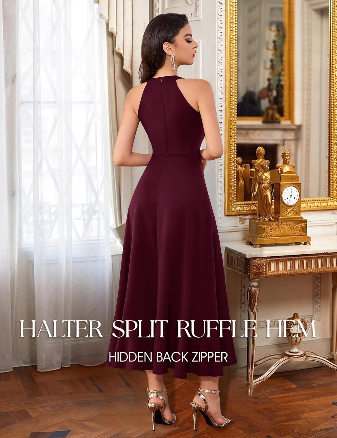 Dressystar Womens 2026 Halter Slit Ruffle Wedding Guest Party Dress Elegant Maxi Long Sleeveless Formal Prom Cocktail Dresses - Image 5