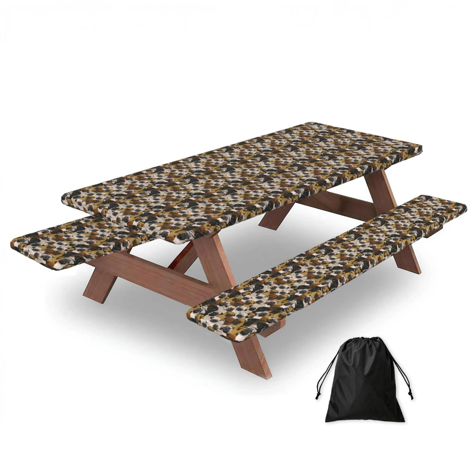 AYYQWE Imagen De Pug Print Picnic Table Bench Cover Outdoor Garden Party Decor Daily Accessory Gift