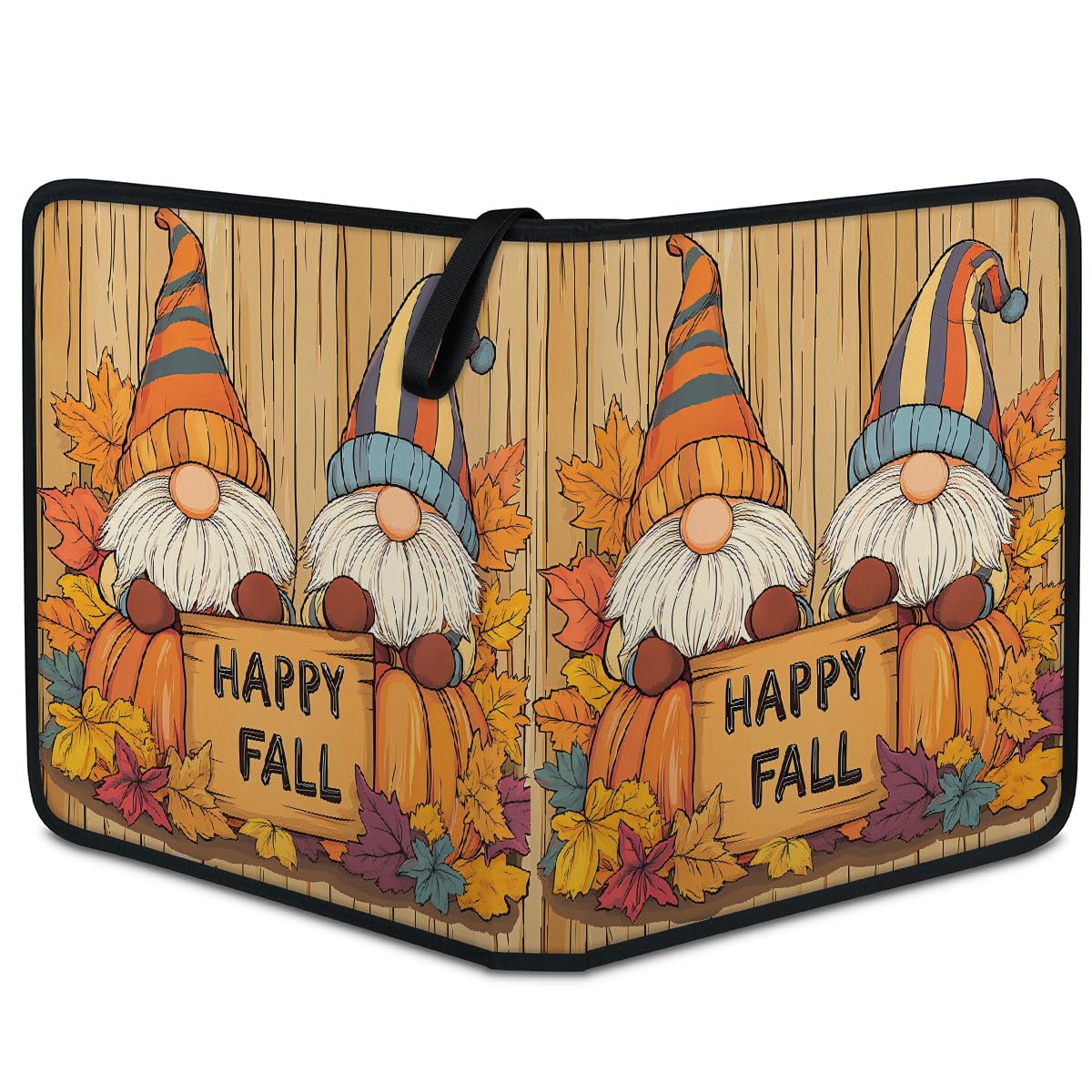 Carpeta de tarjetas coleccionables con 9 bolsillos, diseño de gnomos, hojas de calabazas, hojas de otoño, álbum de tarjetas con fundas extraíbles, impermeable, con cremallera, capacidad para 50