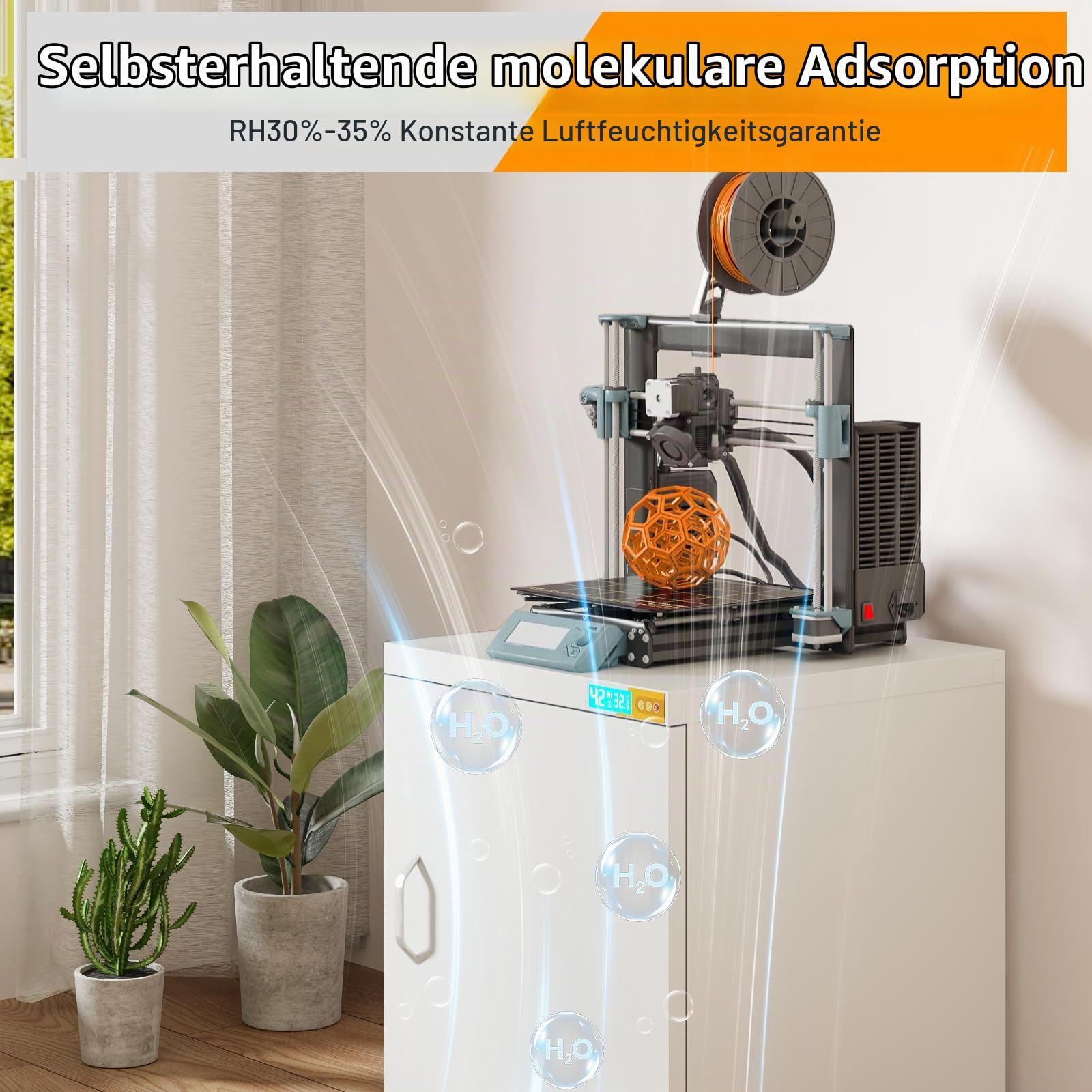 180L 3D-Drucker-Filament-Speicherschrank mit Entfeuchter, 3D-Druckerstander mit Filament-Speicher, Industrieversiegelter 3D-Drucker-Tisch hält 40 Rollen - kompatibel mit PLA / ABS / TPU (Weiß)