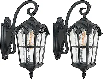 17.1'' H Aluminum Outdoor Wall Lights- Black Roman Style Waterproof & Anti-Rust Exterior Lighting Fixtures, Hammered Outdoor Wall Lantern for Porch, Doorway, Garage, Backyard, 2 Pack