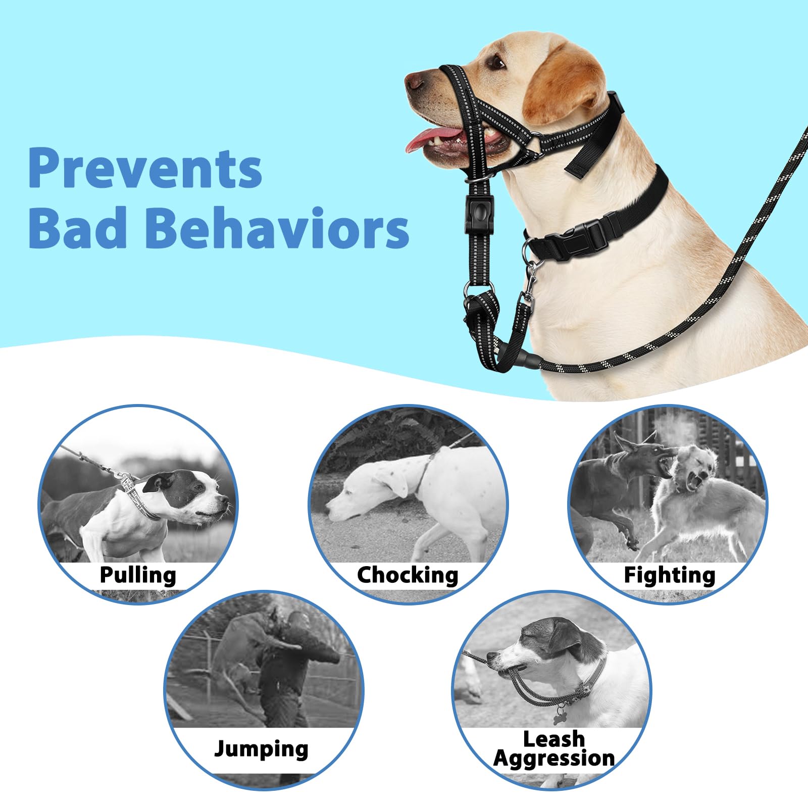 Weiches Hundehalfter, gepolstert, kein Ziehen, Hundetraining-Nasenleine mit Sicherheitsglied für mittelgroße und große Hunde, verstellbare Maulkorb-Leine, einfache Kontrolle für Spaziergänge mit dem