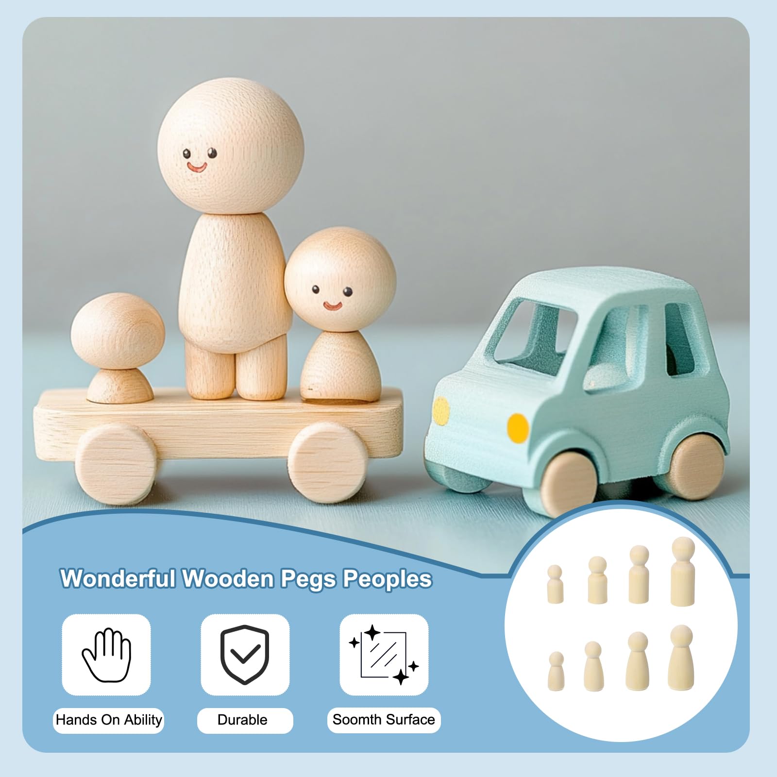 PATIKIL Juego de 2 pinzas de madera, 100 piezas de madera para papá, mamá, cuerpos sin terminar, figuras de madera natural para pintar, manualidades, arte, graffiti