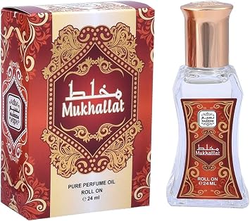 NASEEM Mukhallat Roll On Perfume Oil 24ml - Alcohol Free Hypoallergenic Subtle Tone Eau De Parfum for Men & Women - Long Lasting Subtle Blend of Fruity, Rose, Jasmine, Vanilla & White Musk