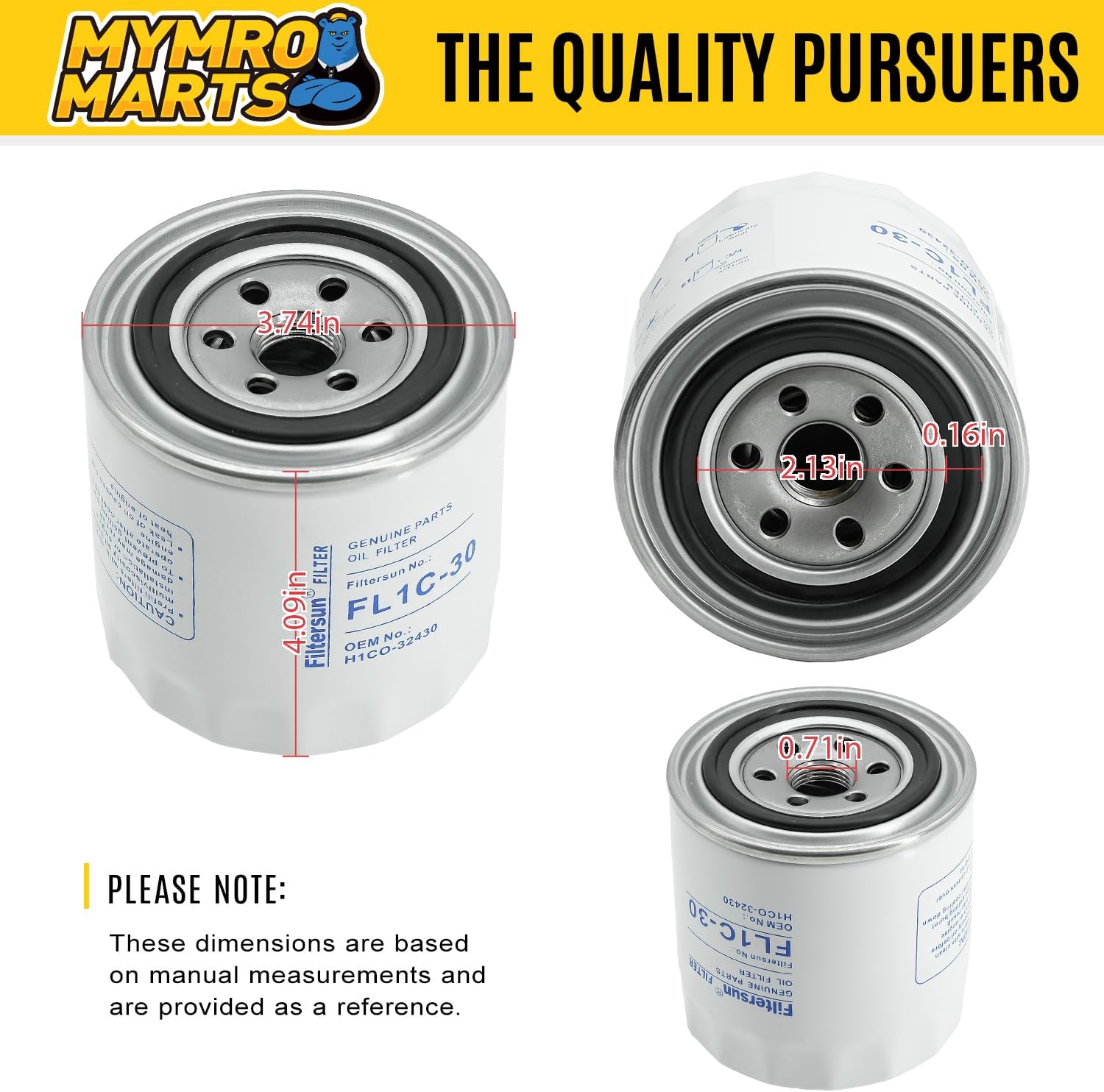 4Pcs Oil Filters HH1C0-32430 Replacement for Kubota Loader SVL75 SVL75C SVL90 SVL95 Excavator KX057 KX080 KX91