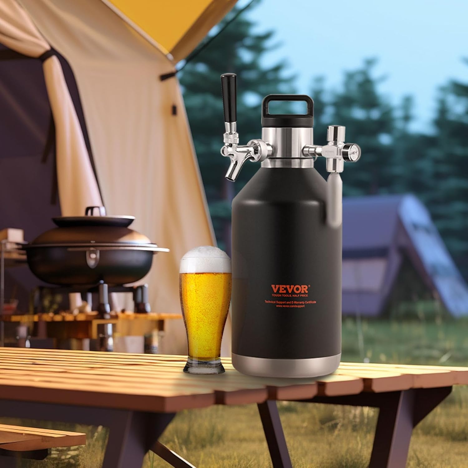 Beer Growler Tap System, 128Oz 4L Mini Keg, 304 Stainless Steel Pressurized Beer Growler, Keg Growler with Pressure Display, CO2 Regulator Faucet, Leak-Proof Ring For Draft, Homebrew, Craft Beer