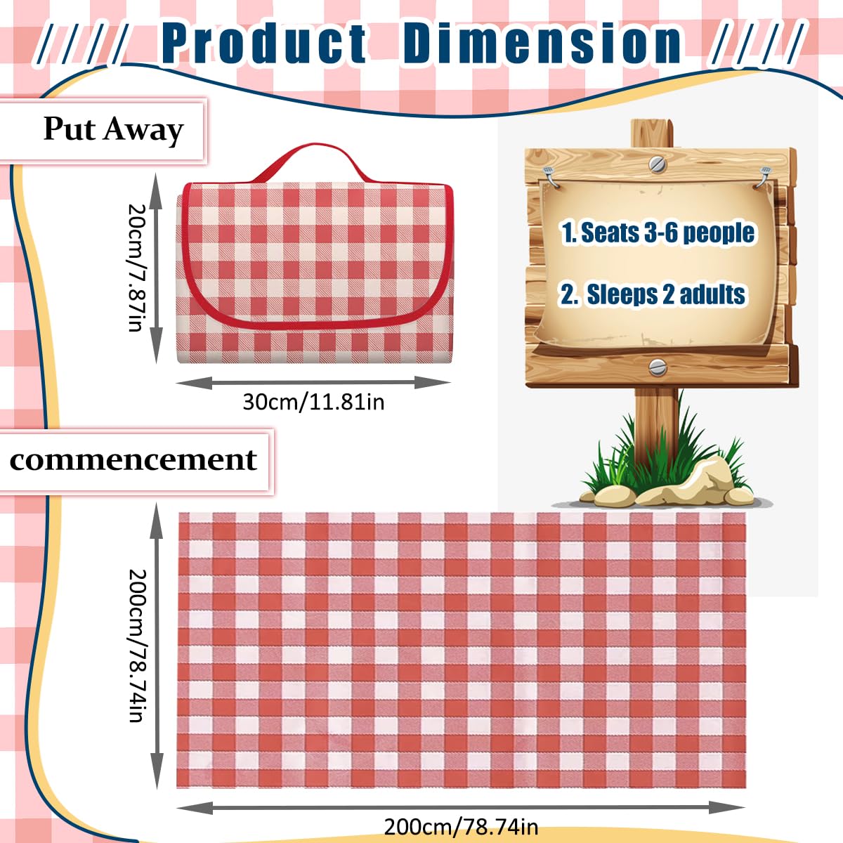 Coperta picnic impermeabile 200x200 cm Rossa con Maniglia per Campeggio Spiaggia Prato