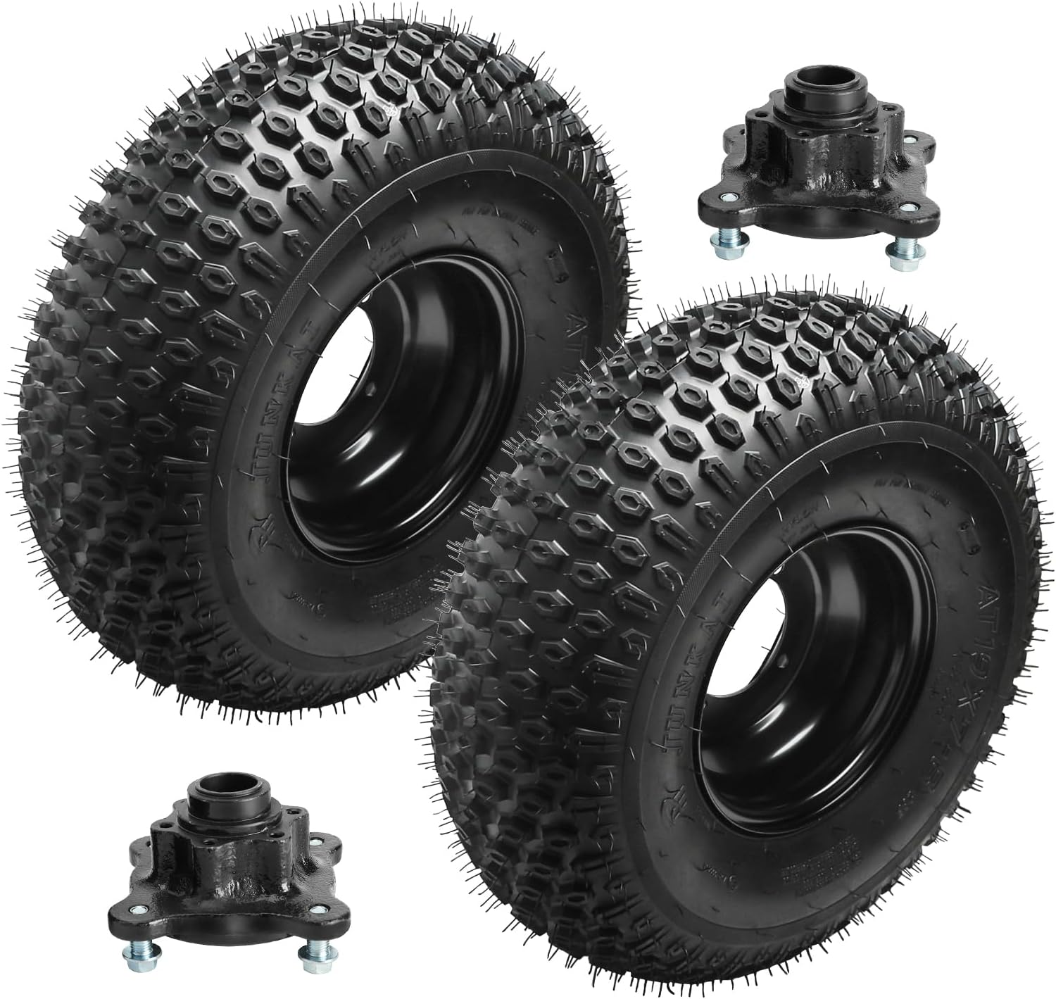 19x7-8 Mini Bike Tire Wheel on 8 Inch 4 Lug Rim Tubeless ATV Go Kart Tires & 23T Splines Rear Wheel Hubs 110mm Spacing for Golf Cart Drift Trike Four Wheelers Buggy UTV Garden Tractor Taotao Polaris
