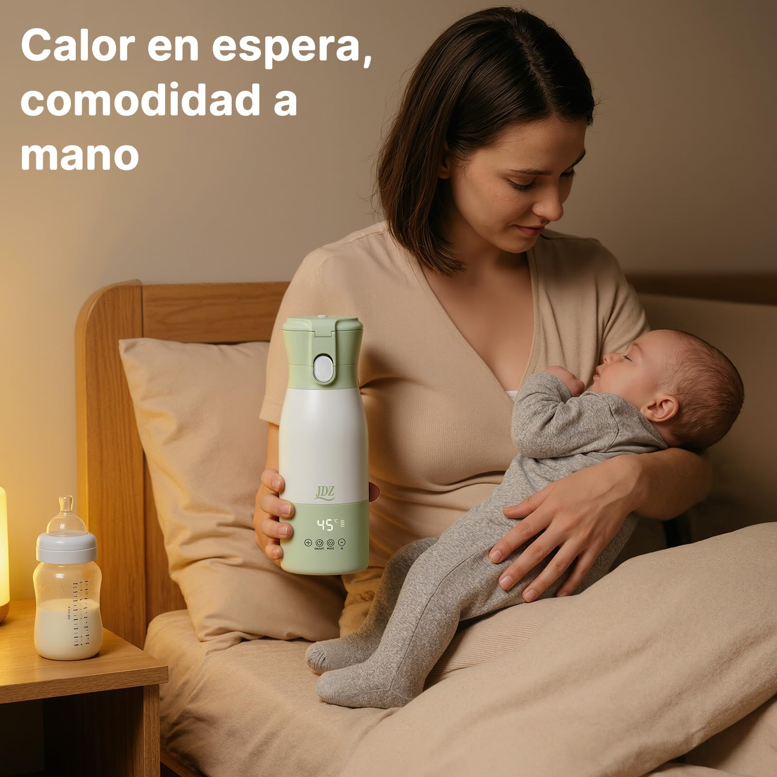 Calentador de Biberones Portátil 500ml, JDZ Calentador de Agua Recargable Sin Cables con Control de Temperatura, Aislamiento Térmico, Ideal para Viaje, Camping y Salidas con Bebé (Verde)