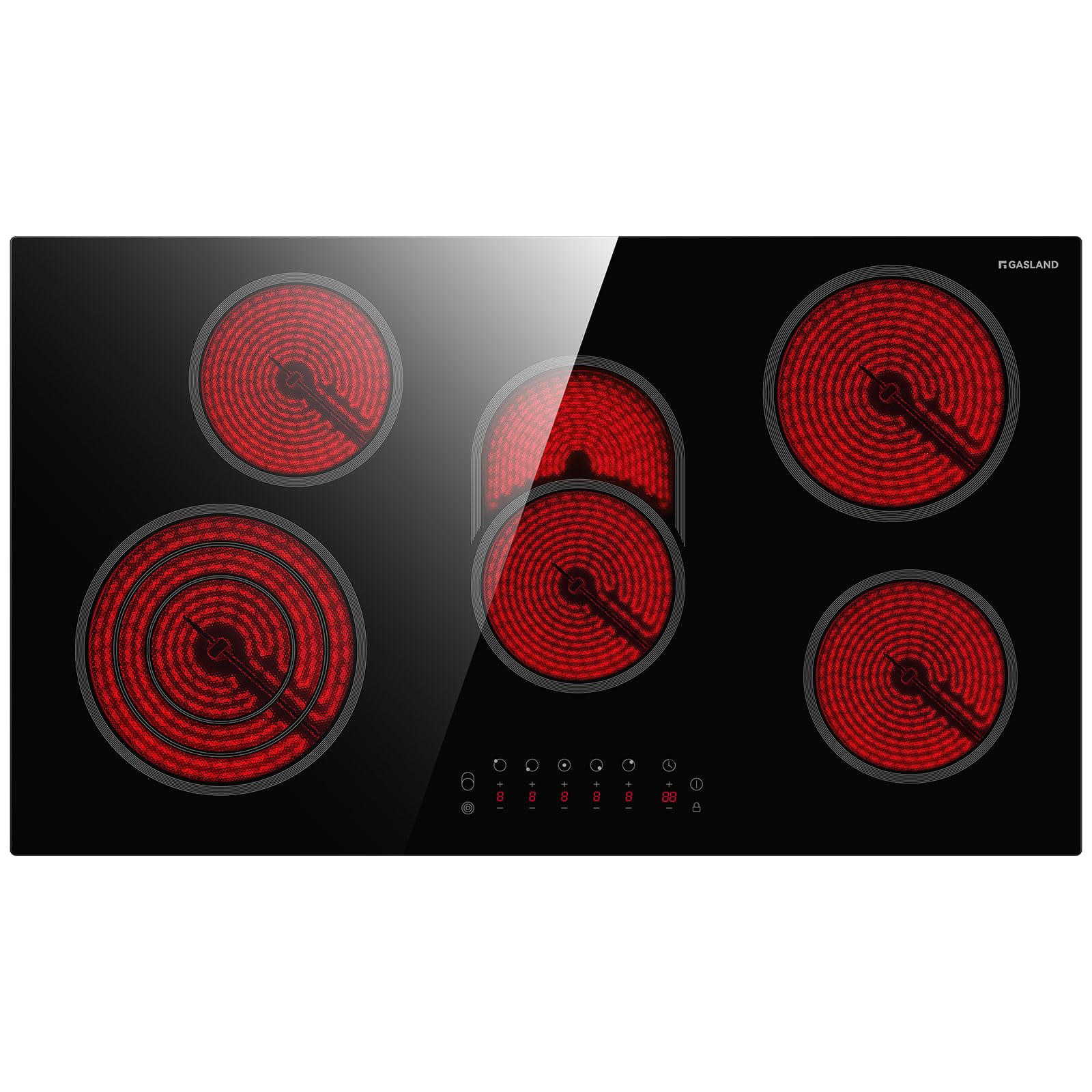 GASLAND CH90BF Placa de vitrocerámica, 90 cm, 5 zonas de cocción, placa eléctrica empotrable con control táctil, placa de cocina eléctrica de 8500 W, incluye zonas triples y ovaladas