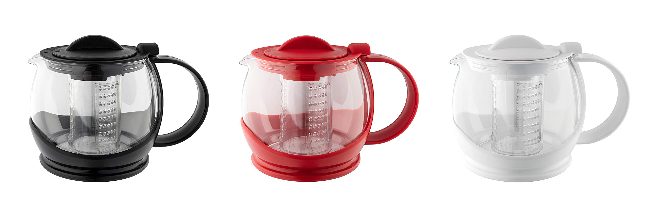 Café Olé Shut Off Teiera, bianca, 1200 ml / 4-6 tazze, corpo in vetro trasparente, rivestimento in plastica, cestello infusore, filtro per foglie di tè sfuse, lavabile in lavastoviglie