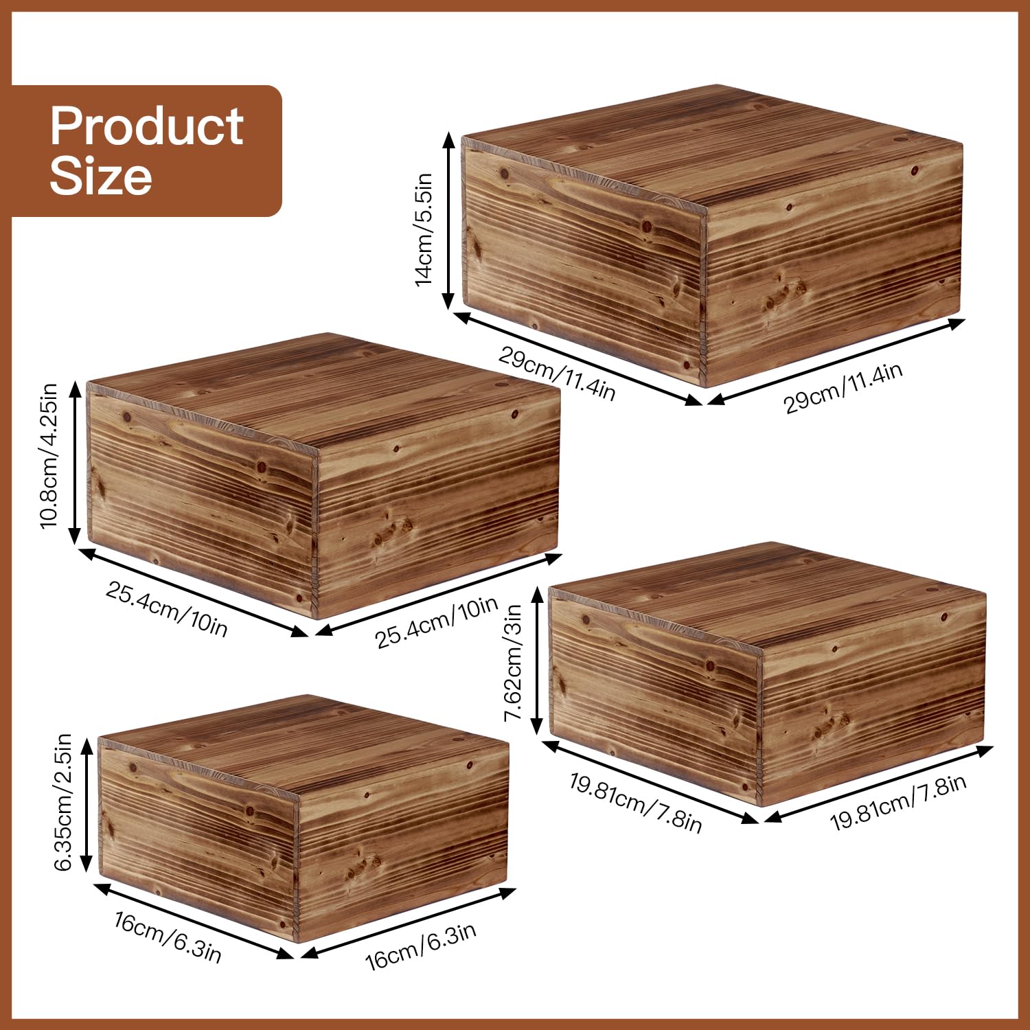 DAOYOUSKY Set di 4 alzate in legno rustico per torte e cupcake, espositore quadrato in legno per matrimoni, feste a buffet, espositori per dessert, cibo, biscotti, mostre artigianali, bruciati