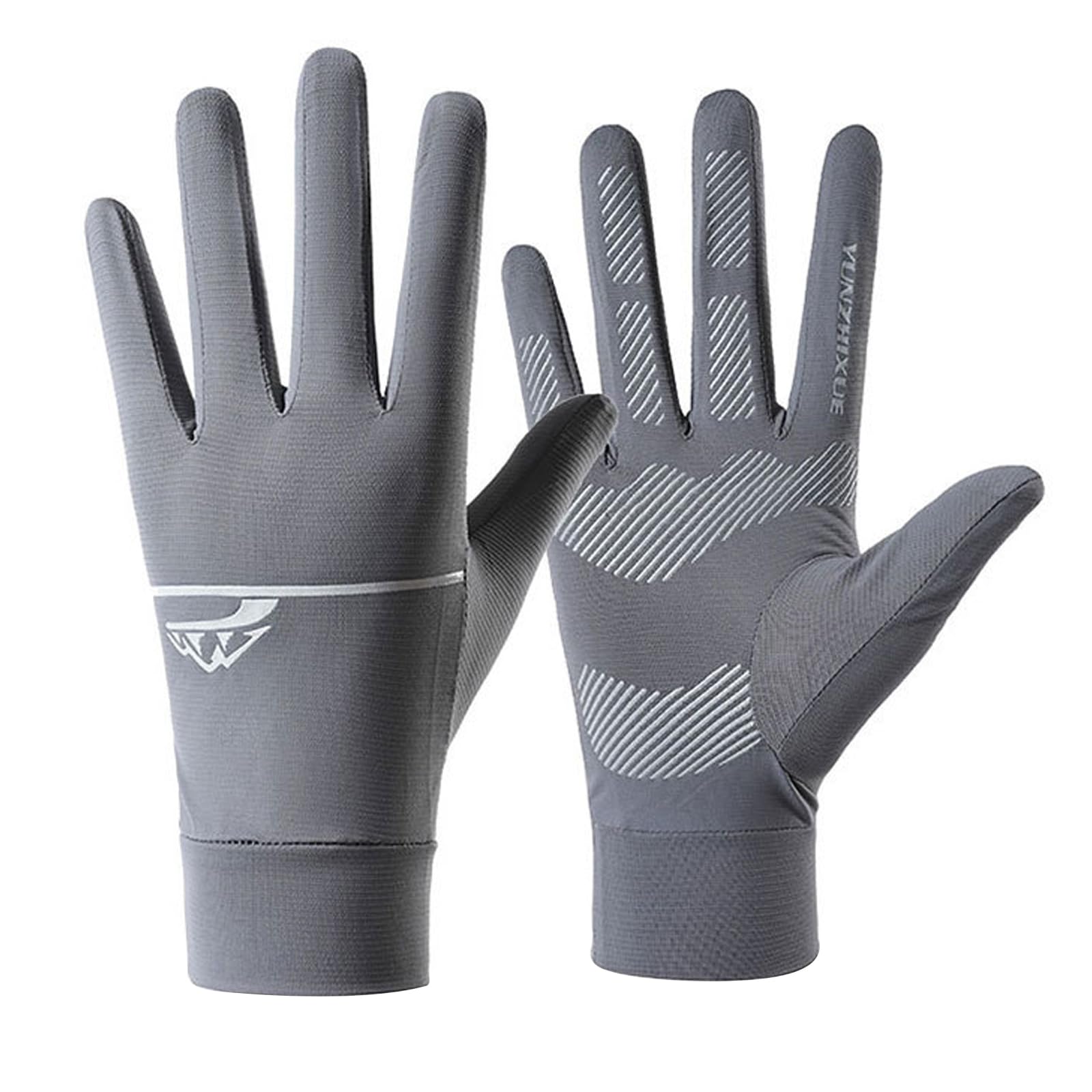 TINAYAUE Ice Cool Outdoor Cycling Gloves for Men Women UPF50+ Anti Slip Bike Full Finger Sunscreen Gloves for Riding Fishing (Grey, One Size)