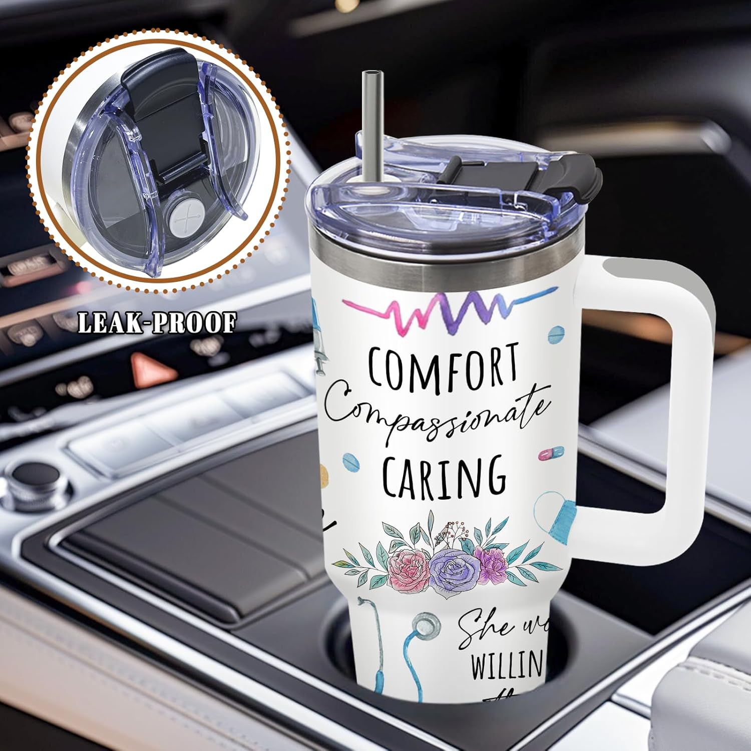 DUUV Nurse Gifts for Women, Nurse Tumbler with Handle 40 Oz Stainless Steel Coffee Cup, Nurses Week Gifts for Nursing Graduation Retirement Appreciation Birthday Christmas Thanksgiving, 1PCS - Image 6